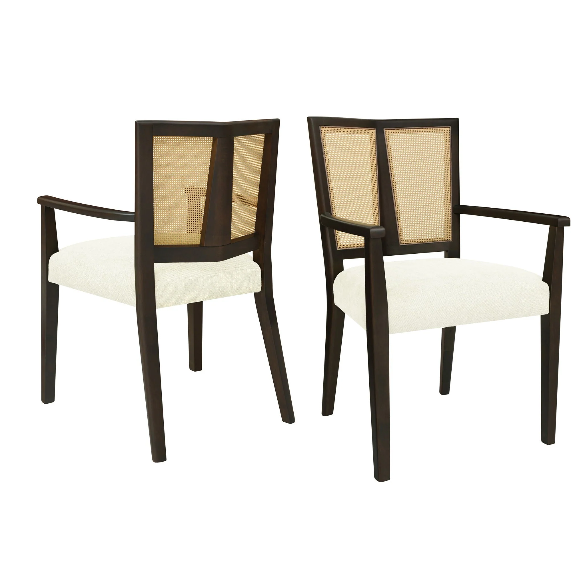 Mid Century Modern Arm Dining Chair Set With Rattan Backrest - Image 2