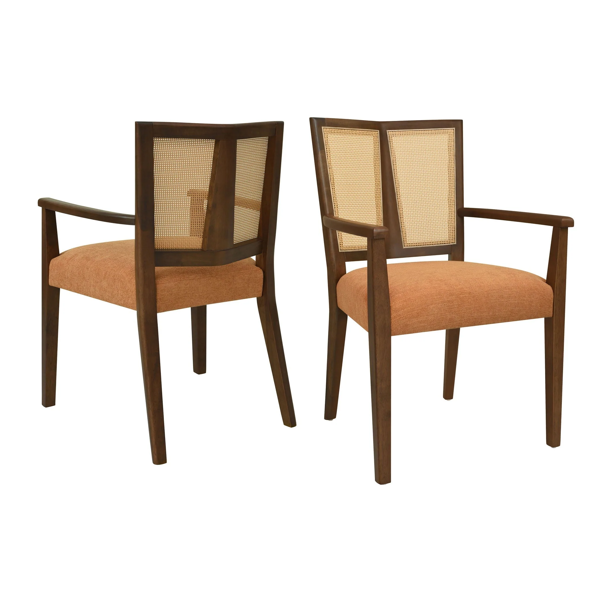Mid Century Modern Arm Dining Chair Set With Rattan Backrest - Image 3