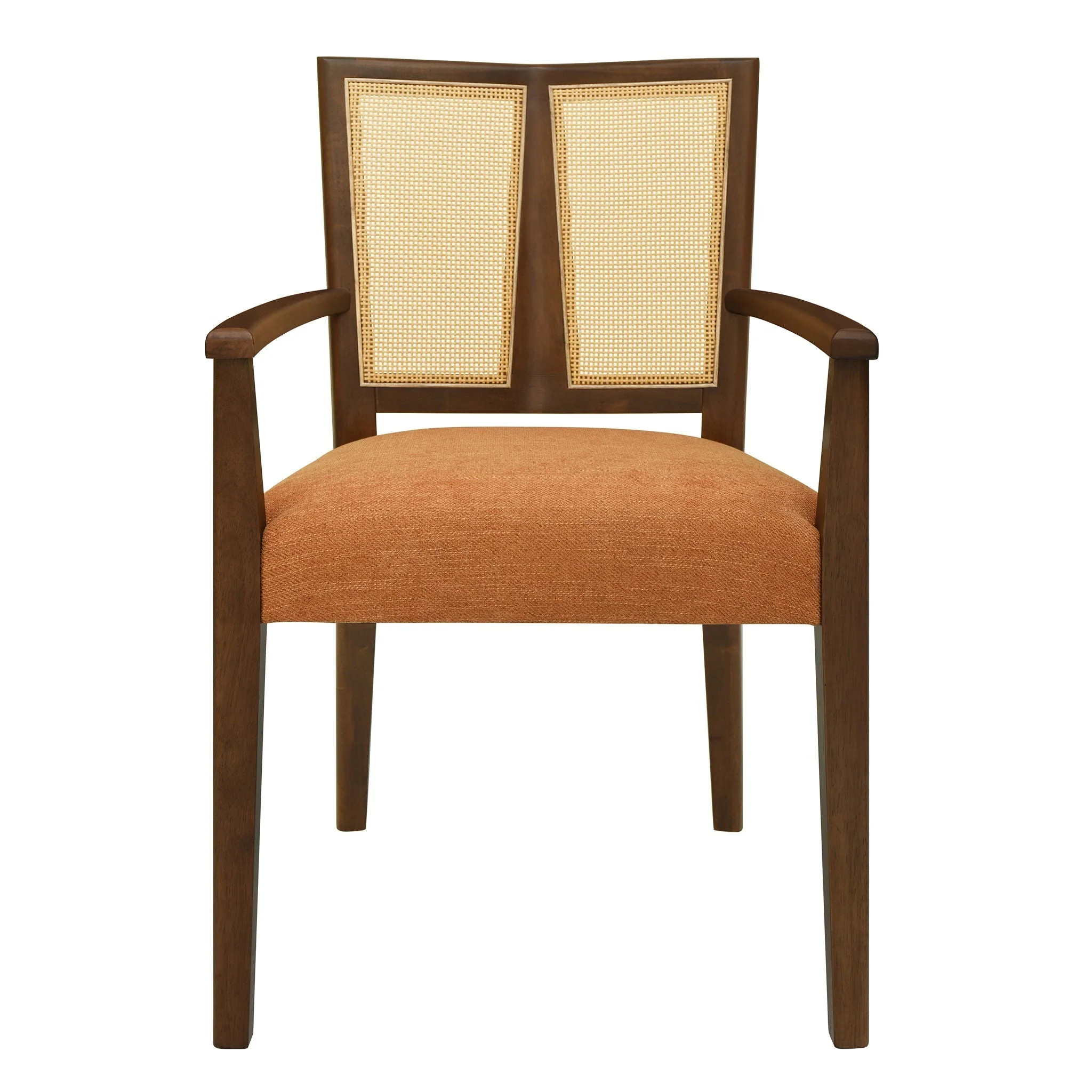Mid Century Modern Arm Dining Chair Set With Rattan Backrest - Image 7