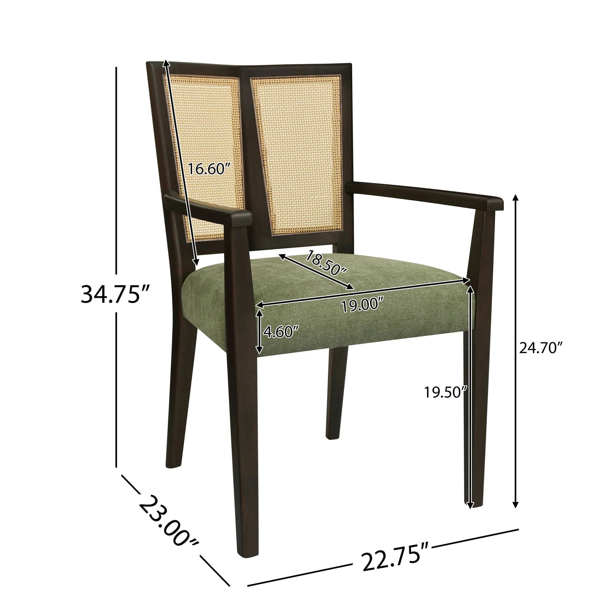 Mid Century Modern Arm Dining Chair Set With Rattan Backrest - Image 8