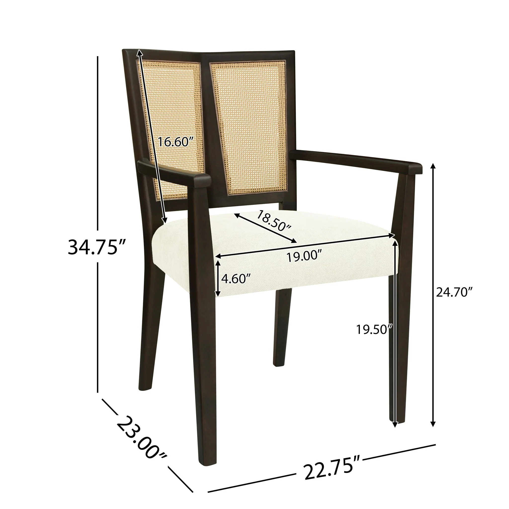 Mid Century Modern Arm Dining Chair Set With Rattan Backrest - Image 9