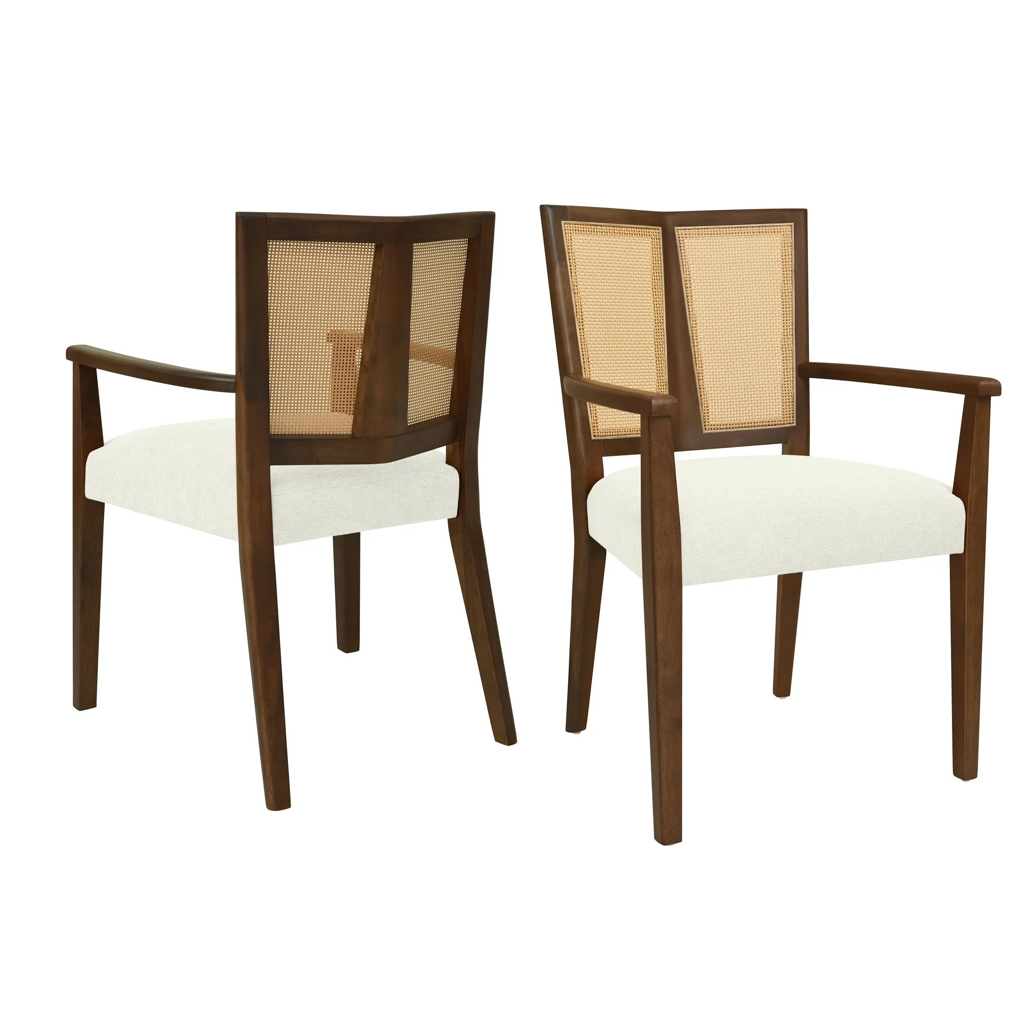 Mid Century Modern Arm Dining Chairs with Rattan Backrest - Image 2