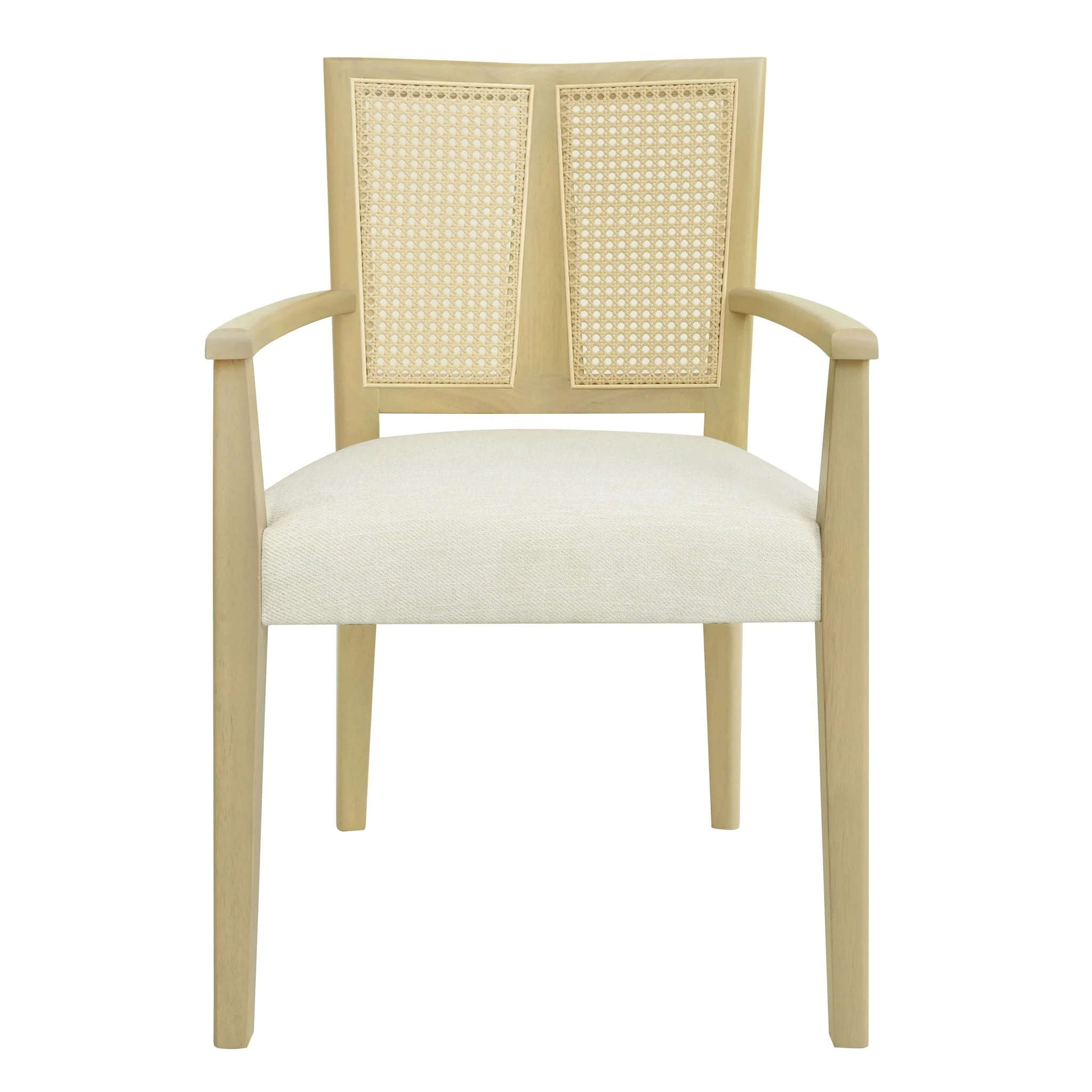 Mid Century Modern Arm Dining Chairs with Rattan Backrest - Image 4