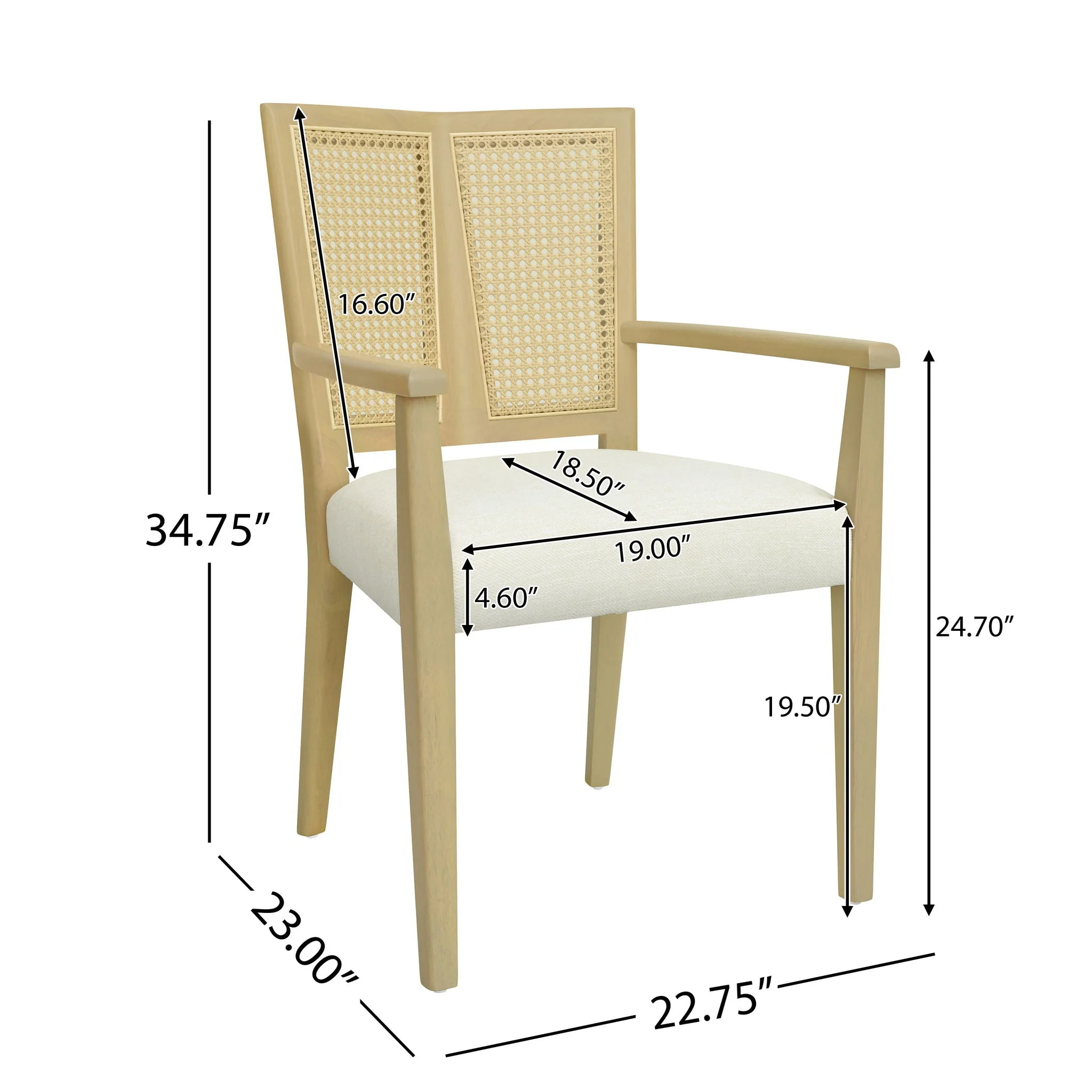 Mid Century Modern Arm Dining Chairs with Rattan Backrest - Image 5