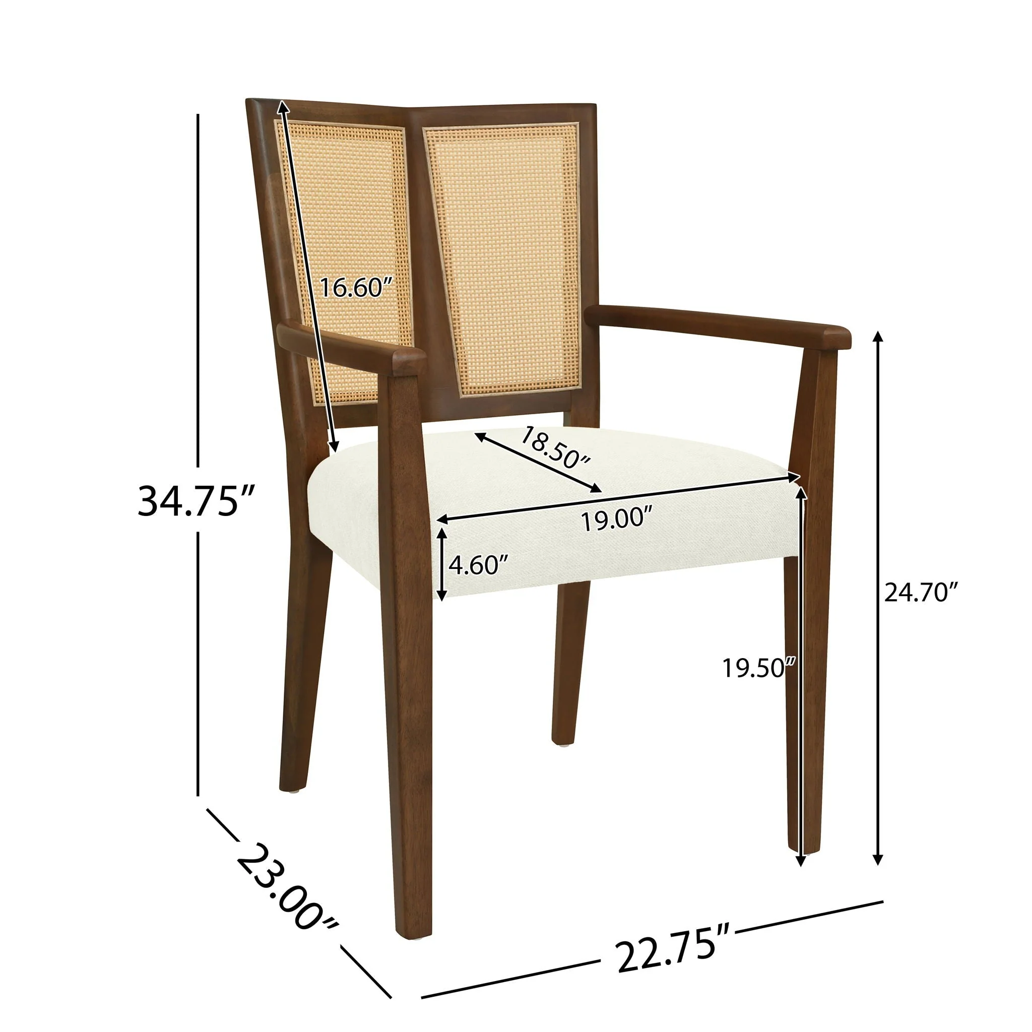 Mid Century Modern Arm Dining Chairs with Rattan Backrest - Image 7