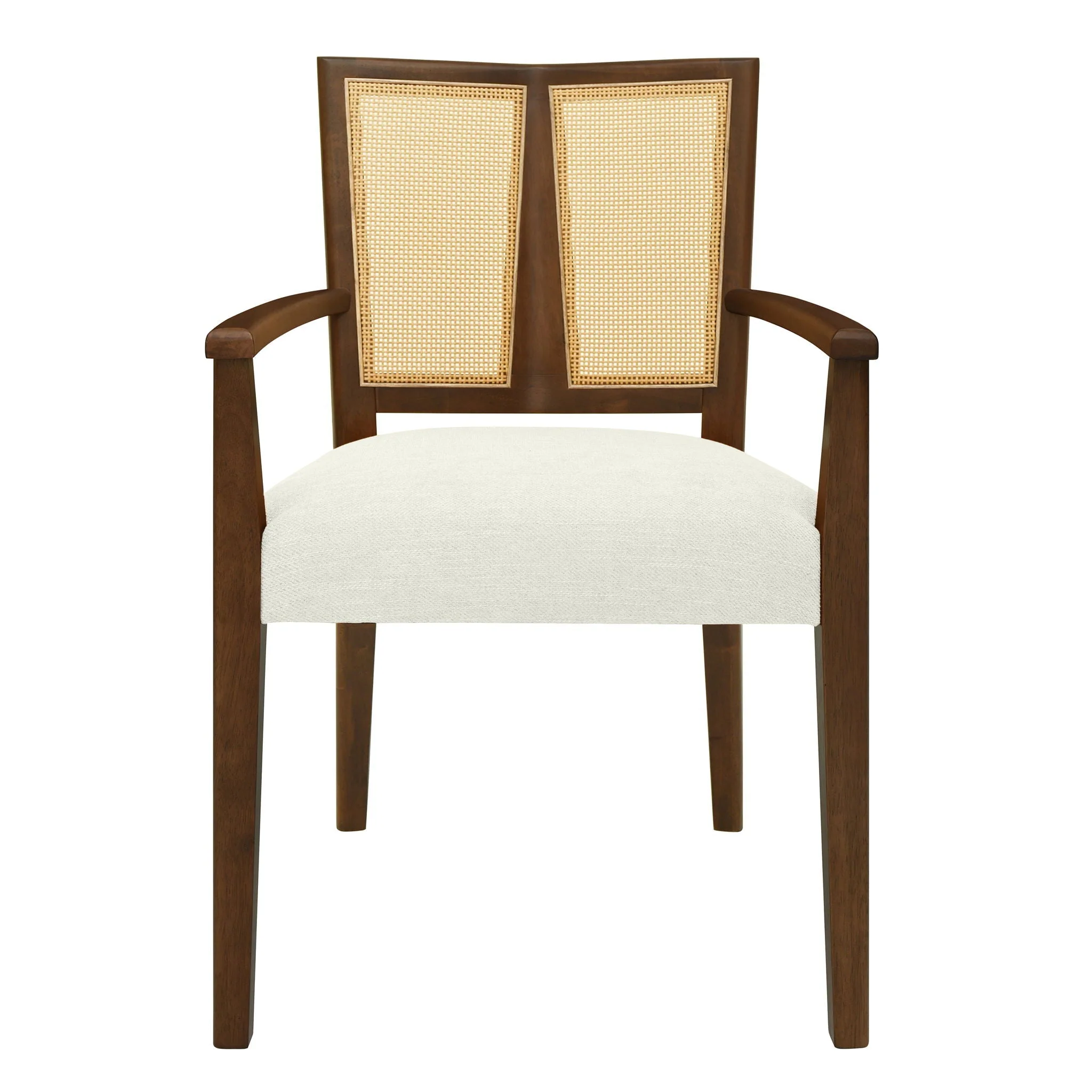 Mid Century Modern Arm Dining Chairs with Rattan Backrest - Image 8