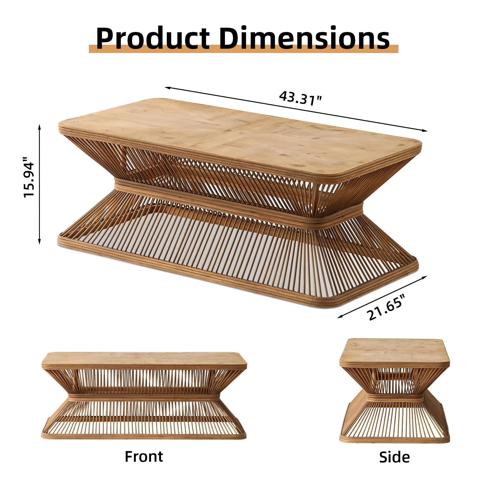 Mid-Century Modern Coffee Table with Woven Bamboo Base - Image 2