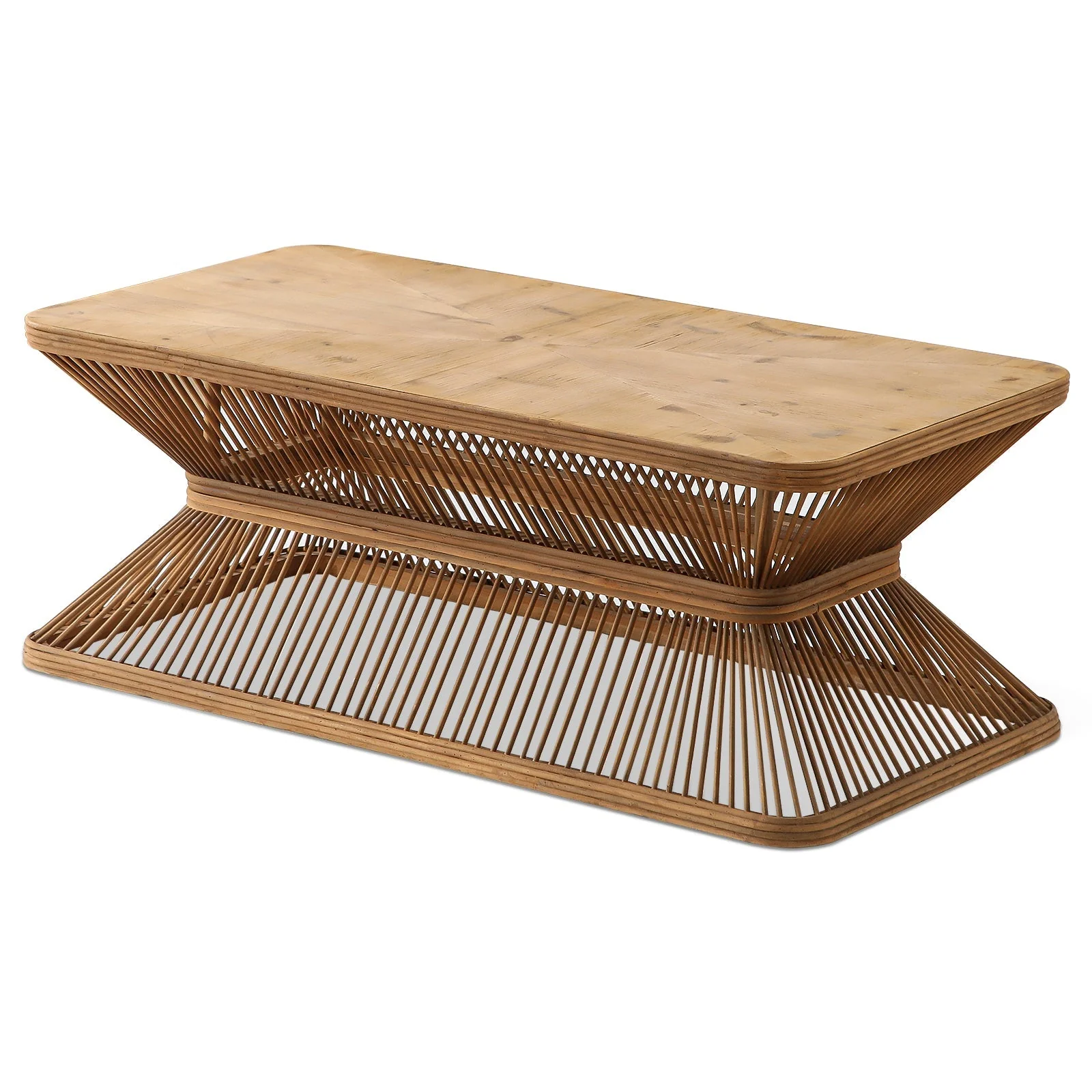 Mid-Century Modern Coffee Table with Woven Bamboo Base - Image 7