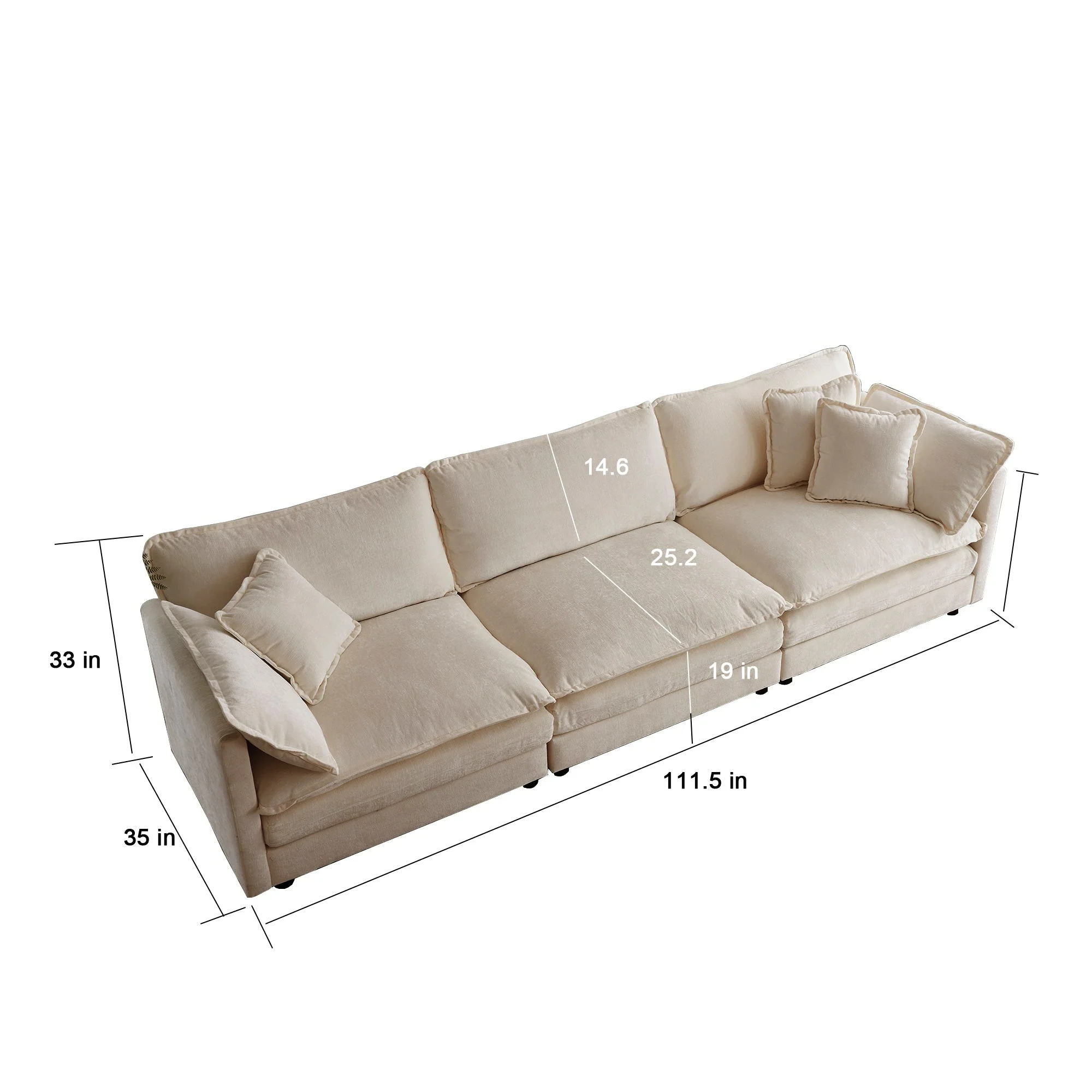 Mid-Century Modern Couch 3-Seater Sofa with Pillows - Image 7