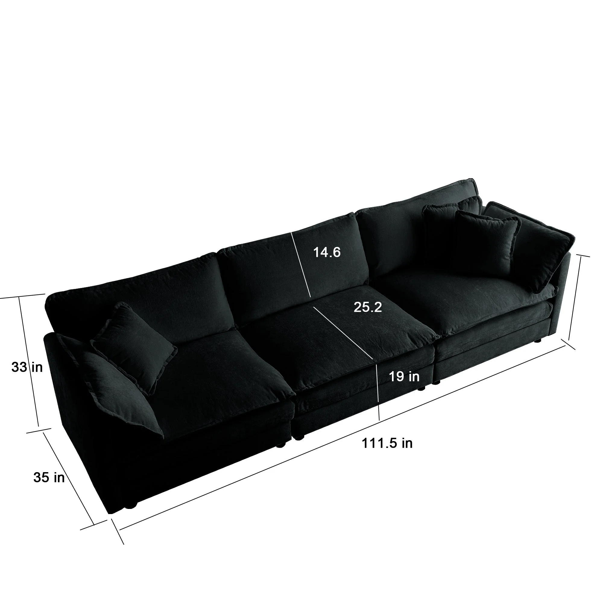 Mid-Century Modern Couch 3-Seater Sofa with Pillows - Image 5