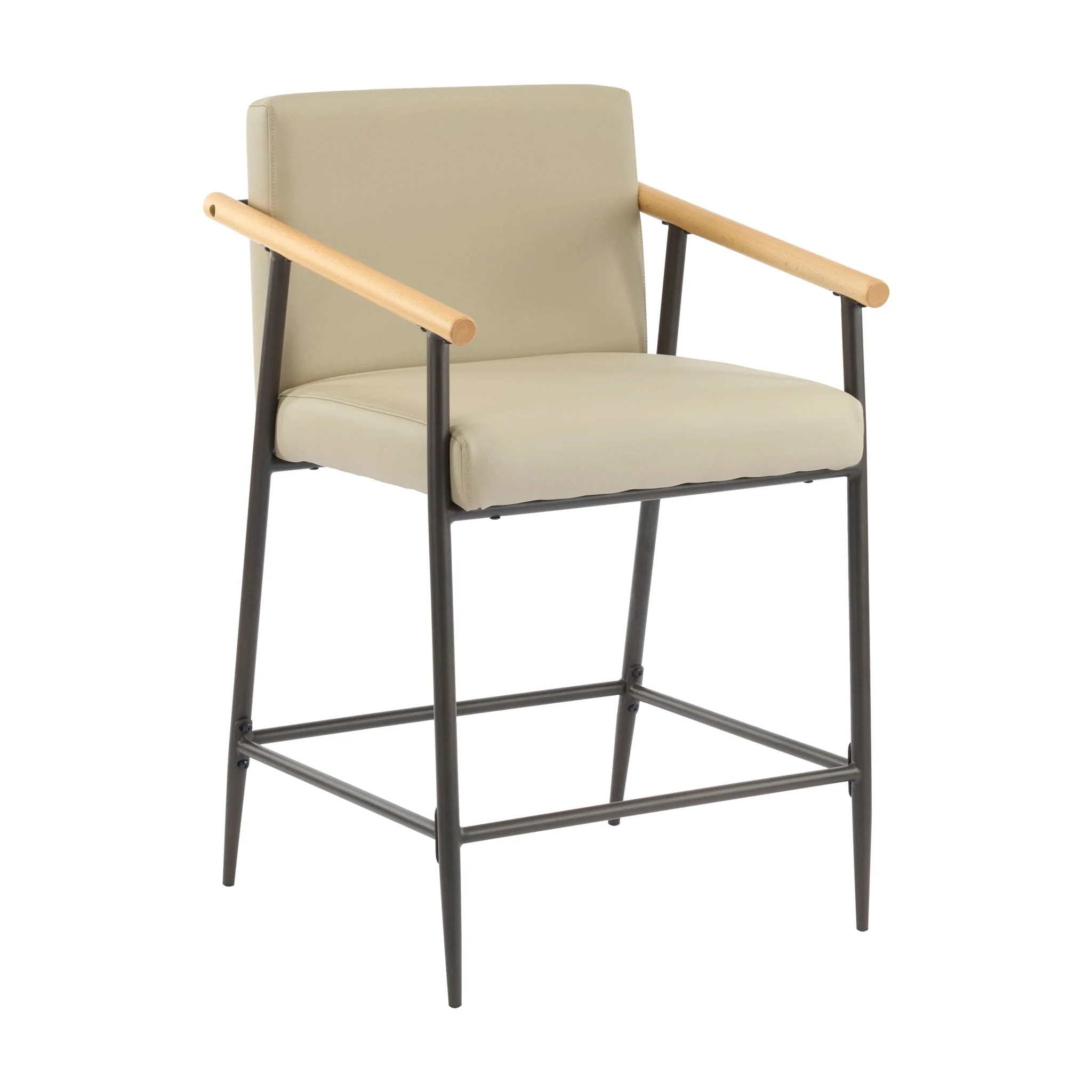 Mid Century Modern Counter Stool Set With Espresso Metal Frame - Khaki - Image 3