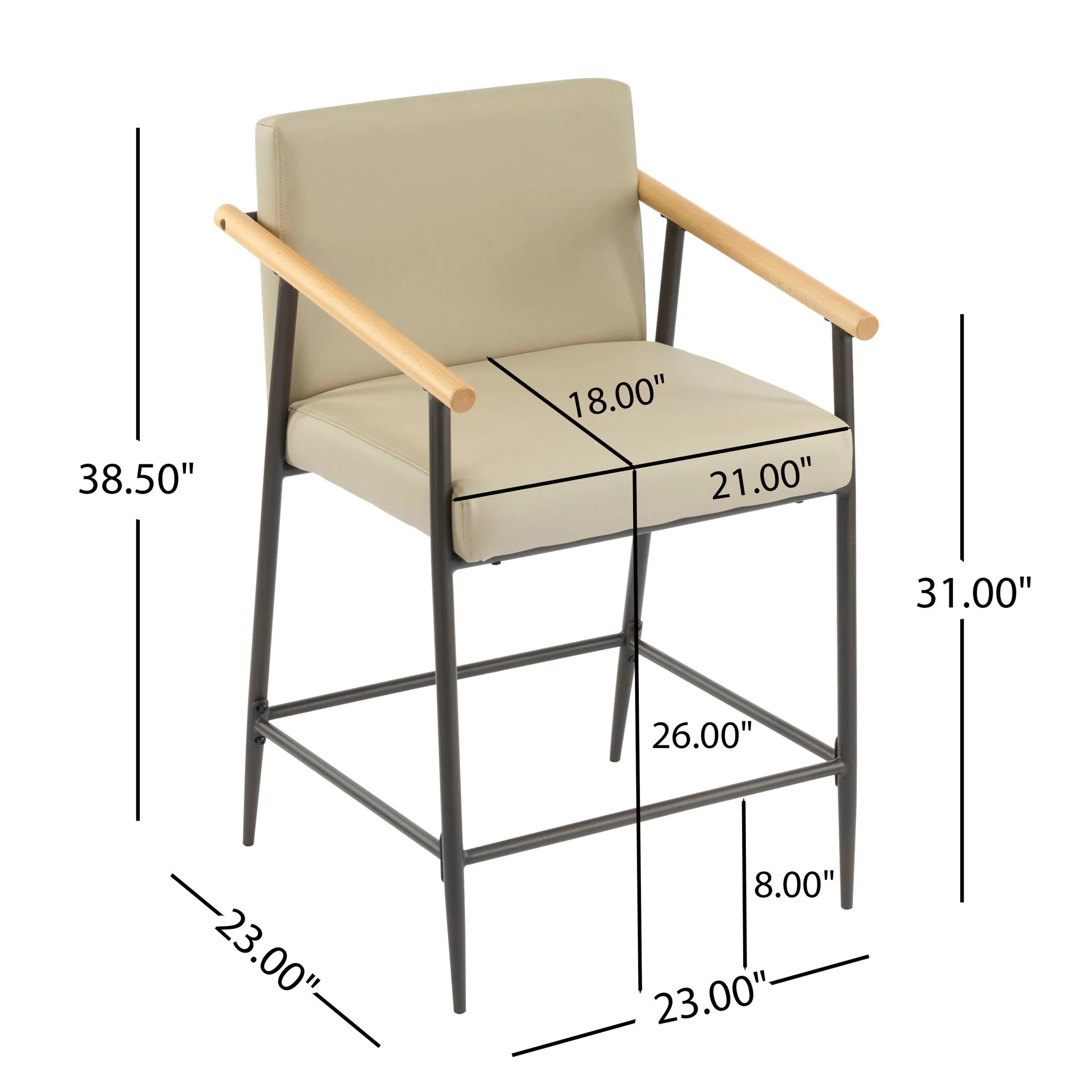 Mid Century Modern Counter Stool Set With Espresso Metal Frame - Khaki - Image 4