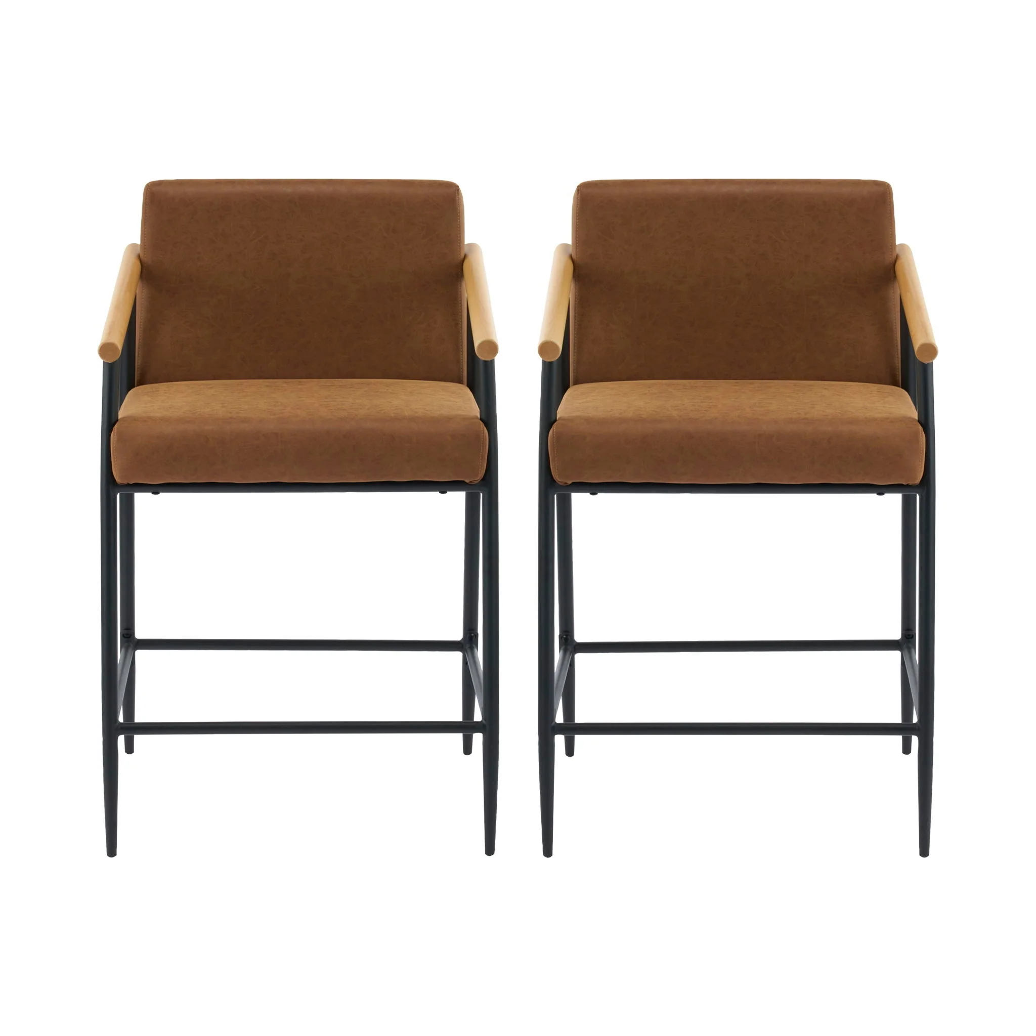 Mid Century Modern Counter Stool Set With Iron Frame - Image 2