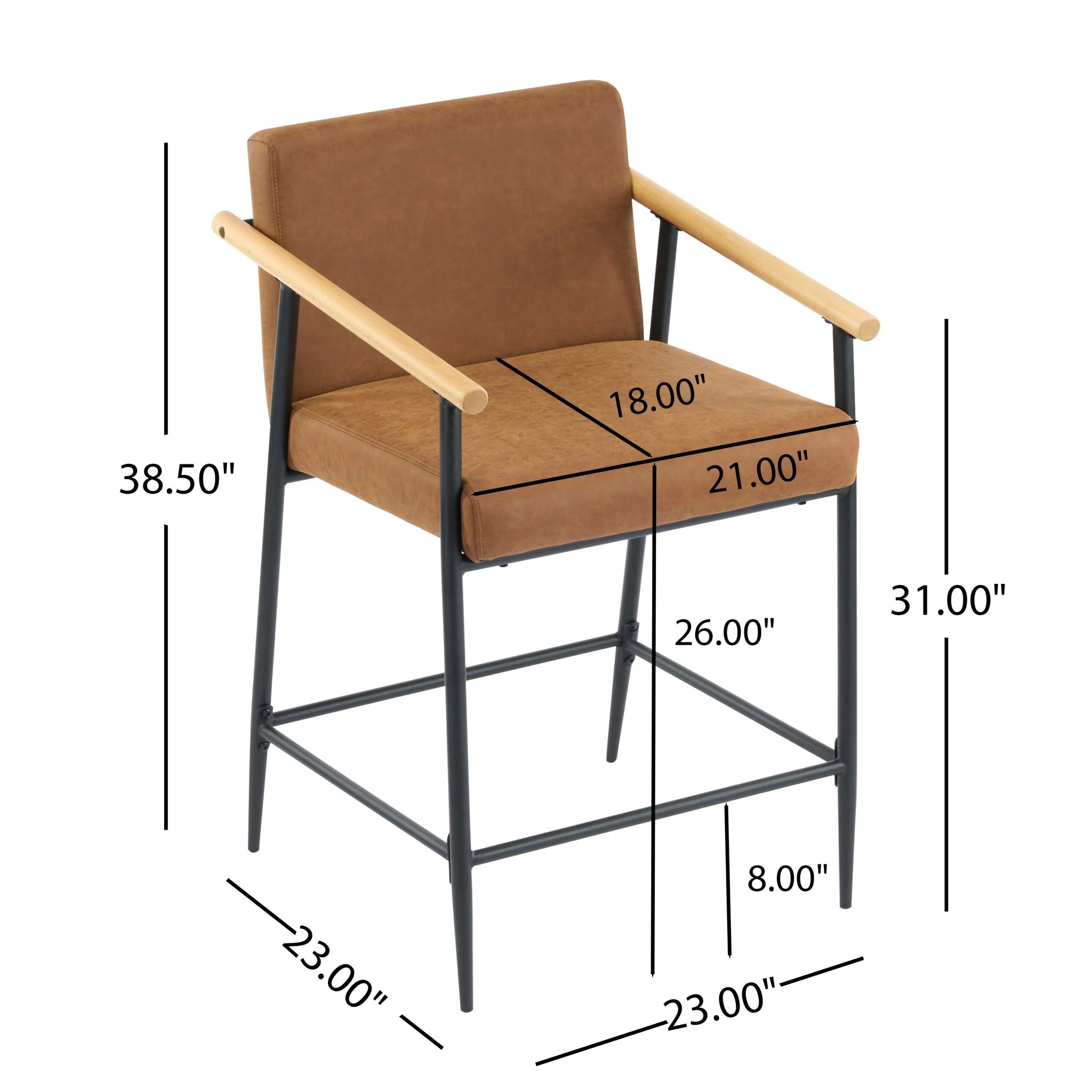 Mid Century Modern Counter Stool Set With Iron Frame - Image 4