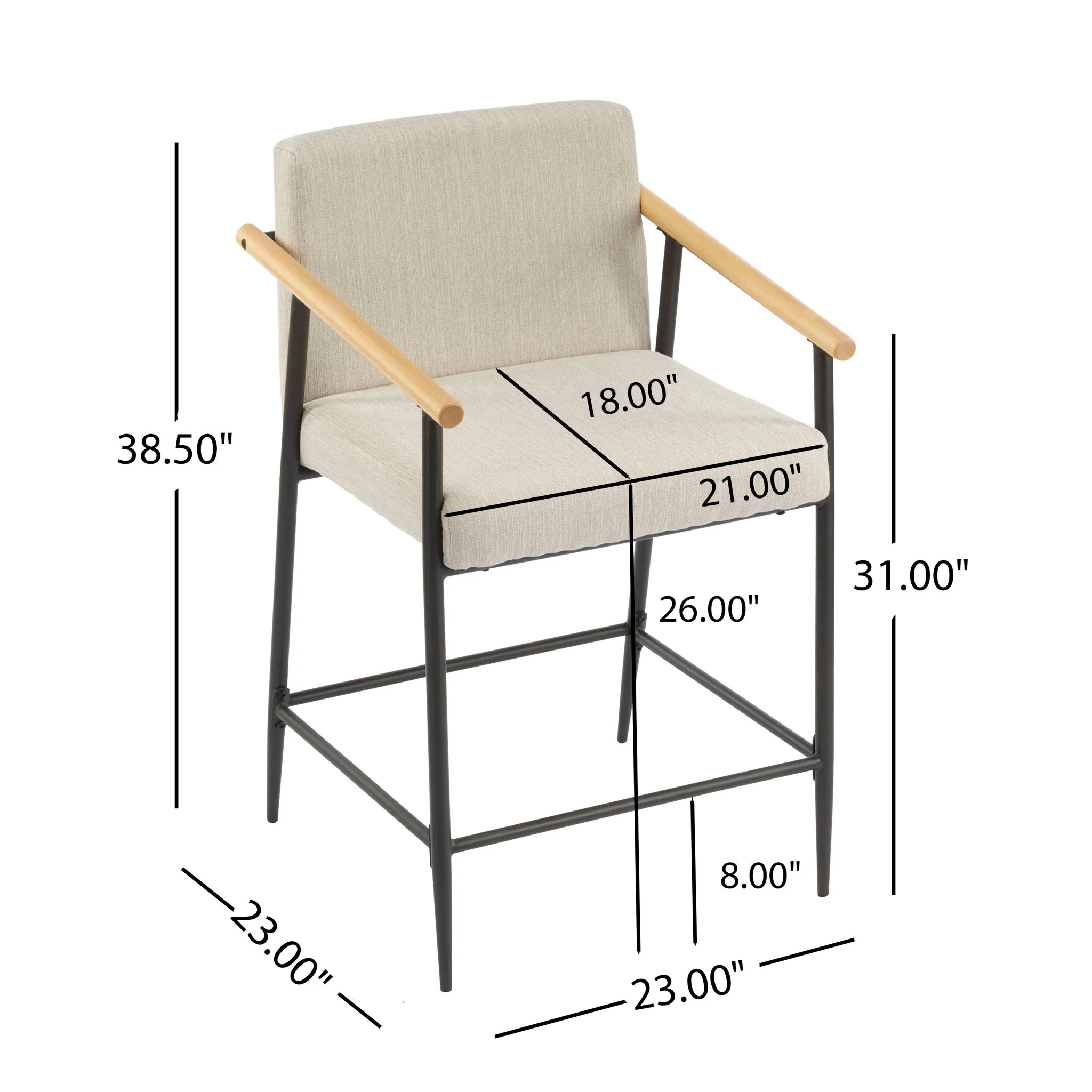 Mid Century Modern Counter Stool Set With Iron Frame - Image 8