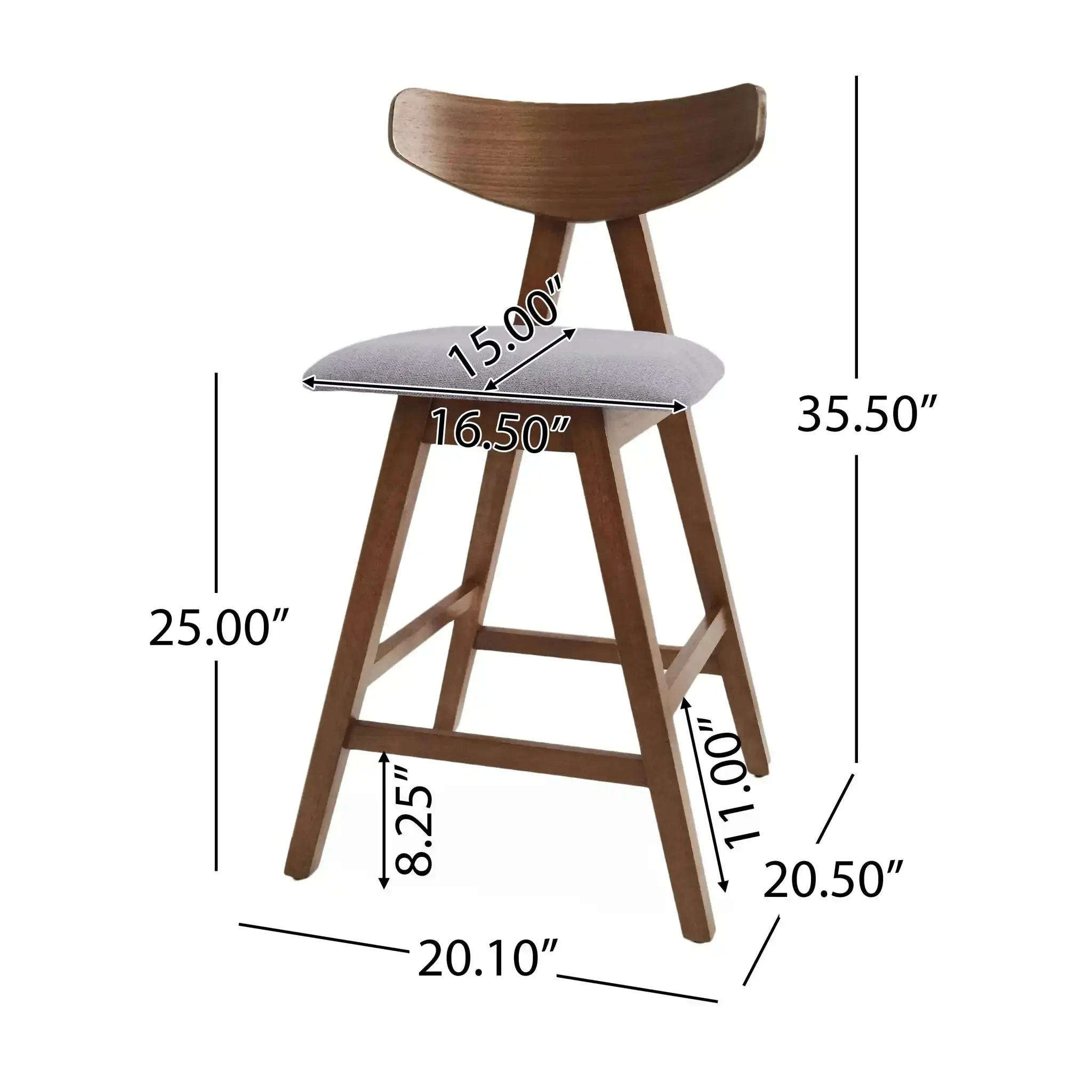 Mid Century Modern Counter Stool With V Shape Frame And Upholstered Seating - Image 3