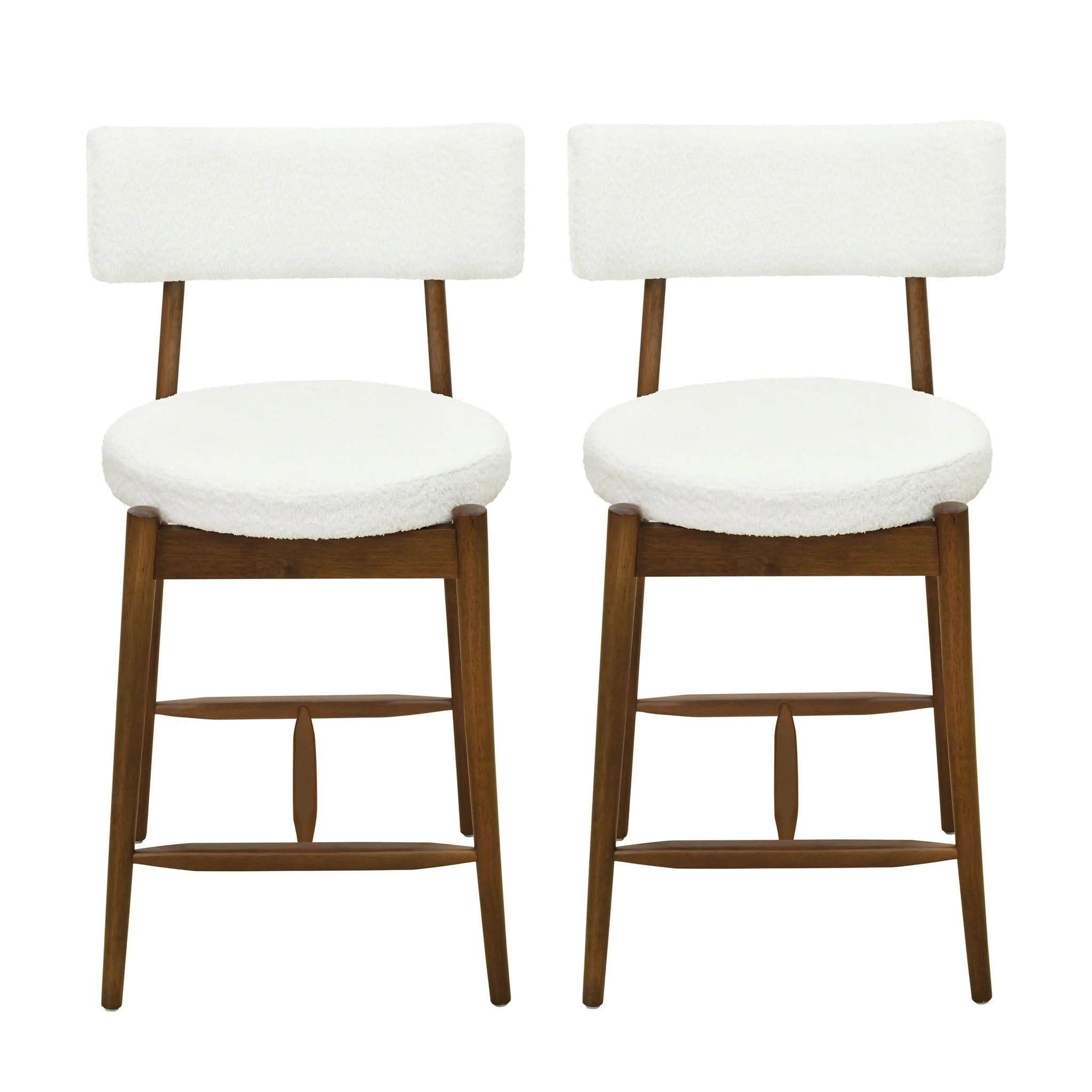 Mid Century Modern Counter Stools, Fabric Upholstered Chairs - Image 3