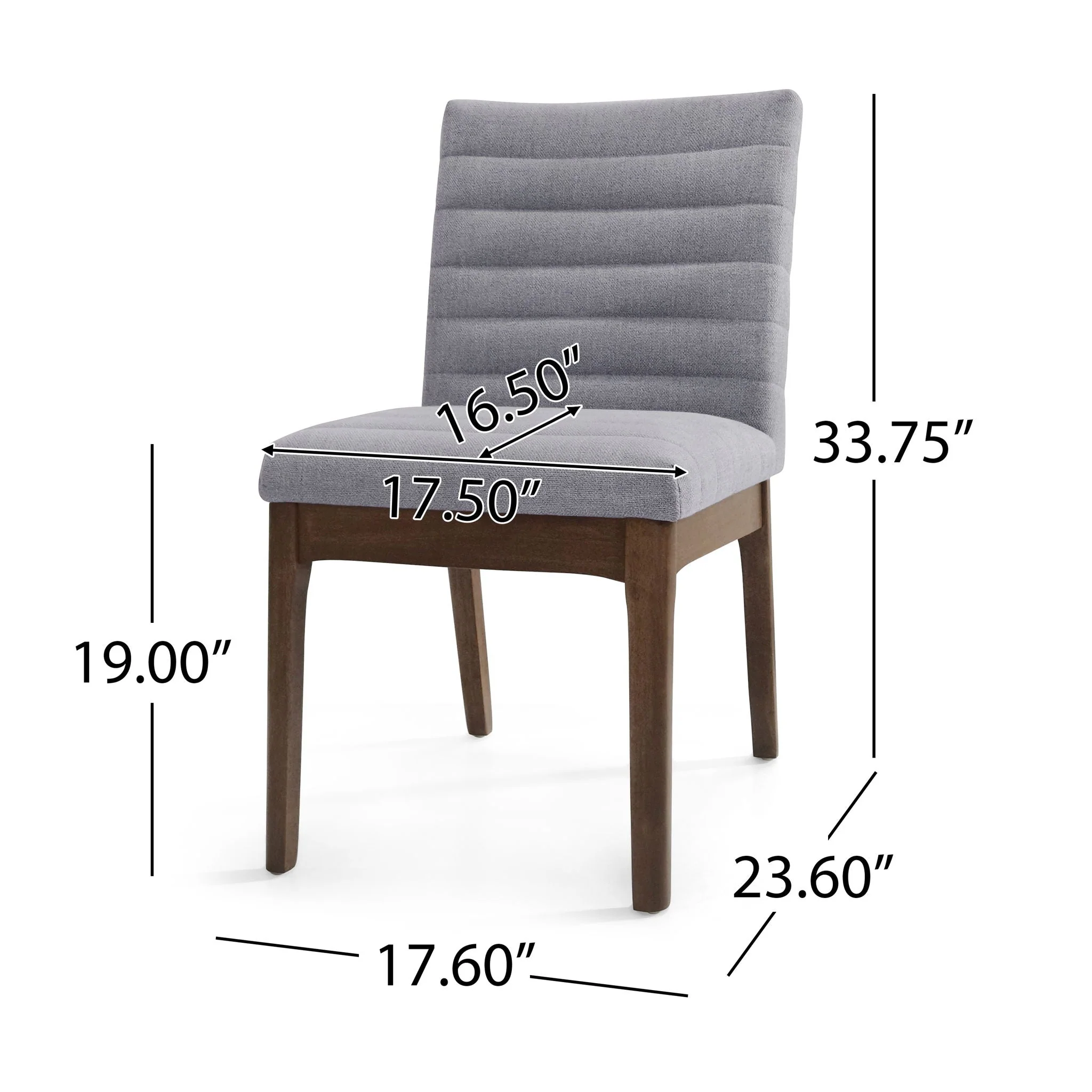 Mid Century Modern Dining Chair Set of 2 with Channel Stitching - Dark Gray - Image 2