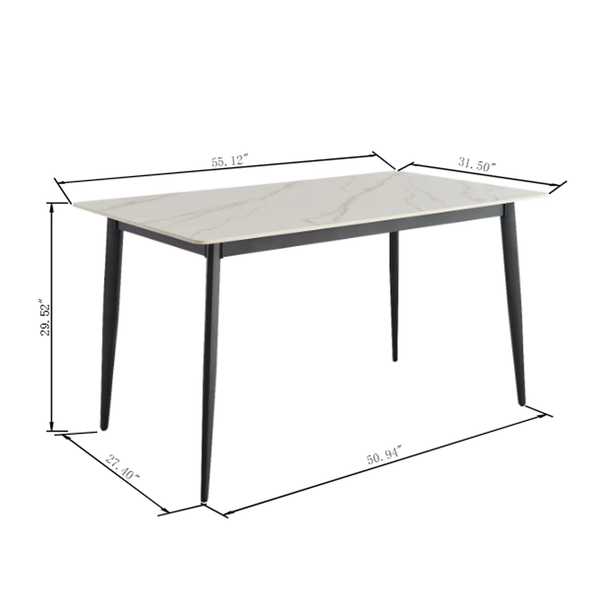 Mid Century Modern Dining Table Round White Sintered Stone Top Heavy Duty Metal Legs Waterproof Surface For Kitchen Dining Room Or Office Furniture - White / Black - Image 3
