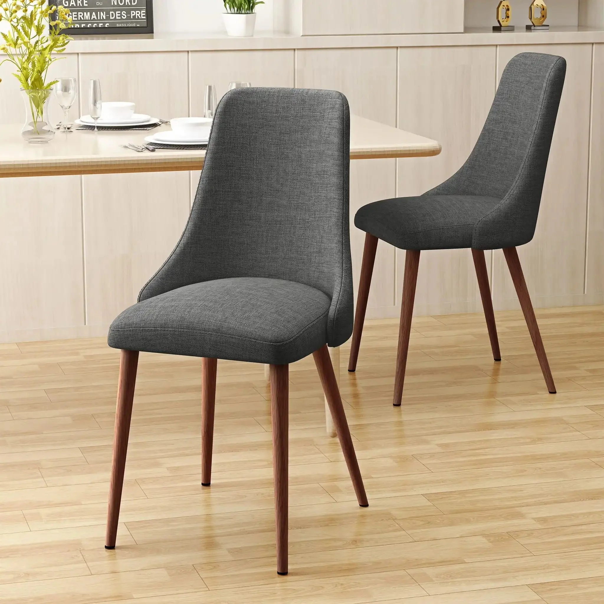 Mid Century Modern Fabric Armless Dining Chair - Image 3