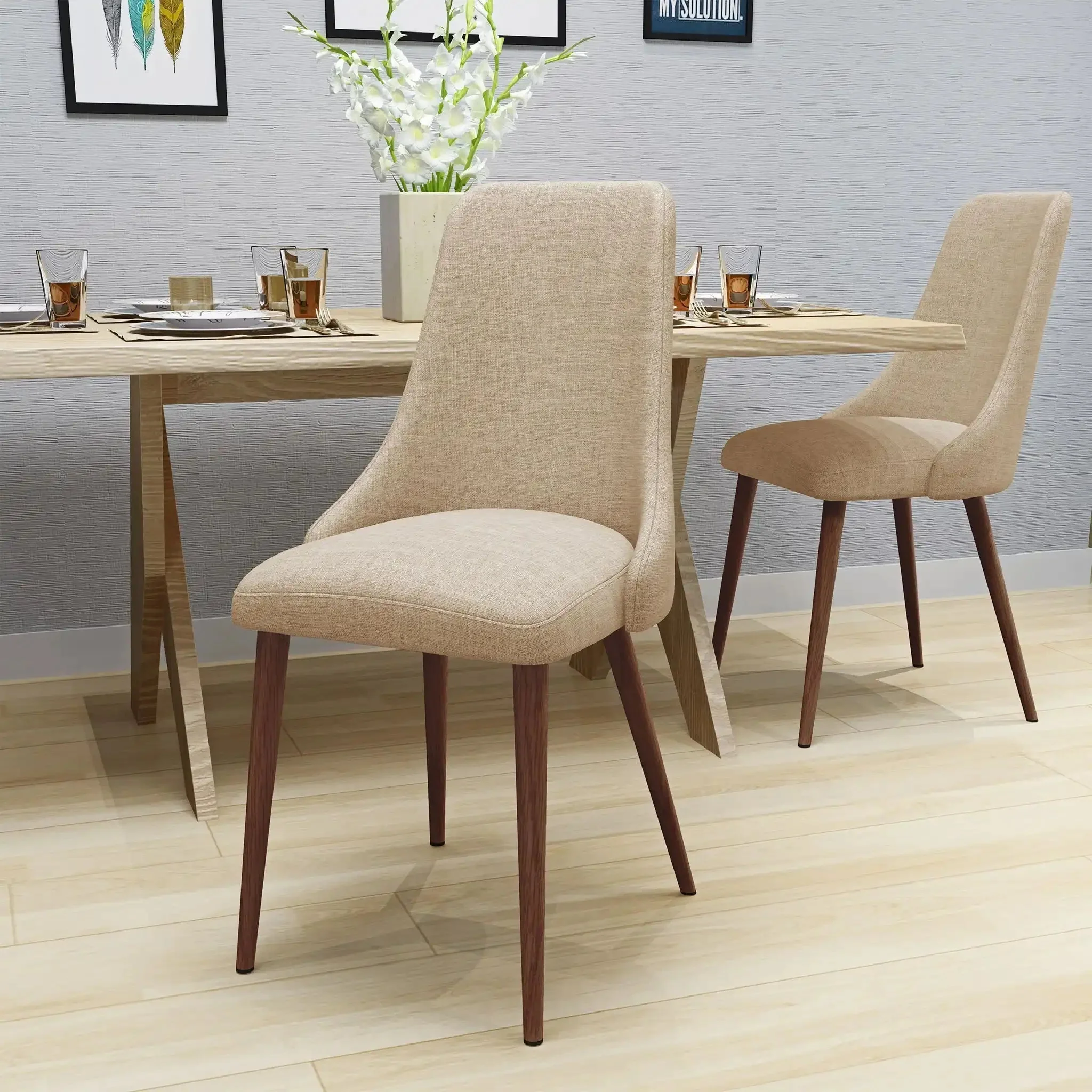 Mid Century Modern Fabric Armless Dining Chair - Image 5