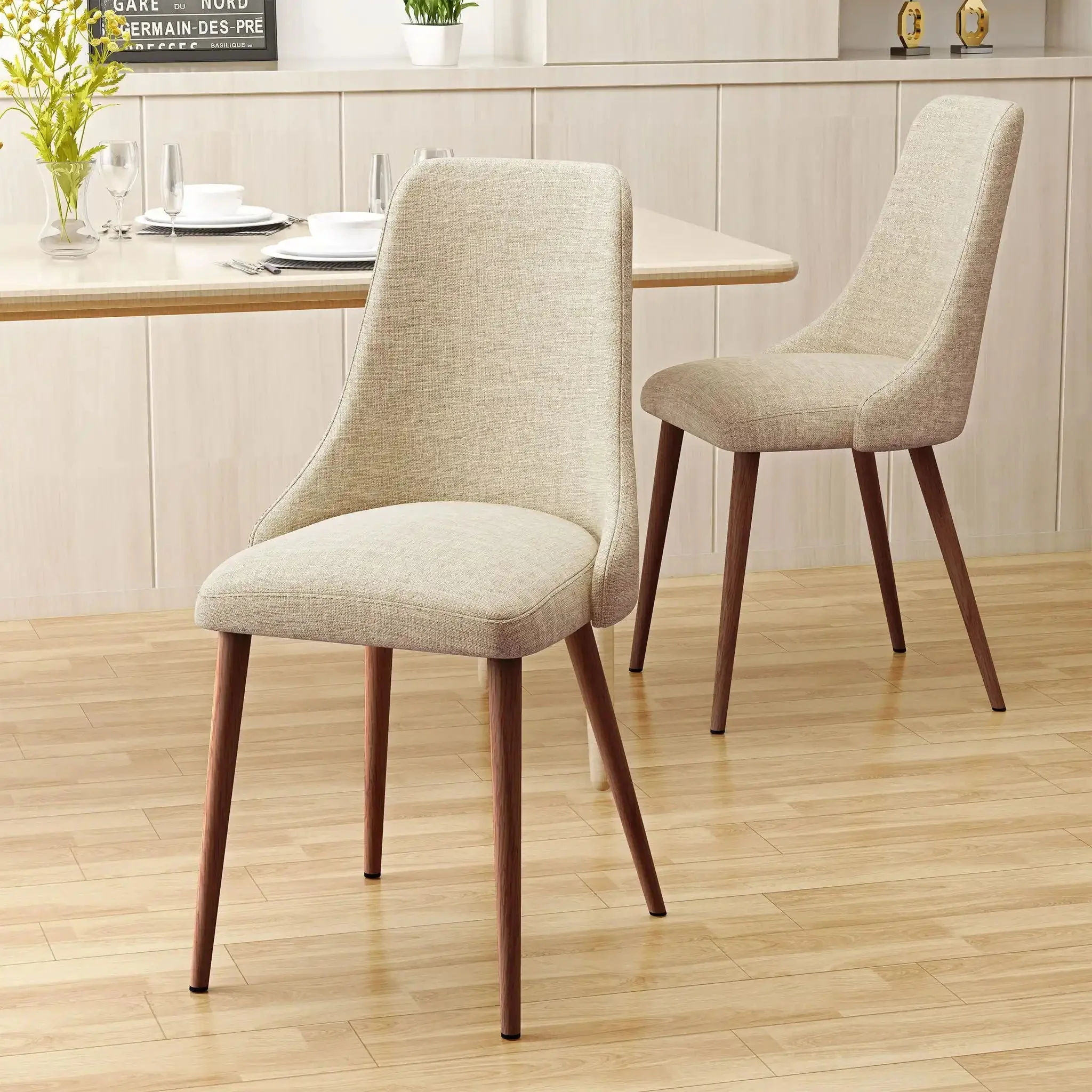 Mid Century Modern Fabric Armless Dining Chair - Image 7