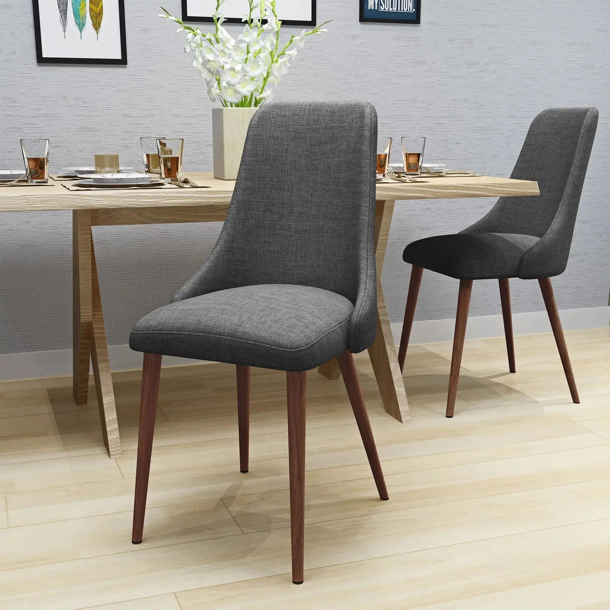 Mid Century Modern Fabric Armless Dining Chair - Image 8