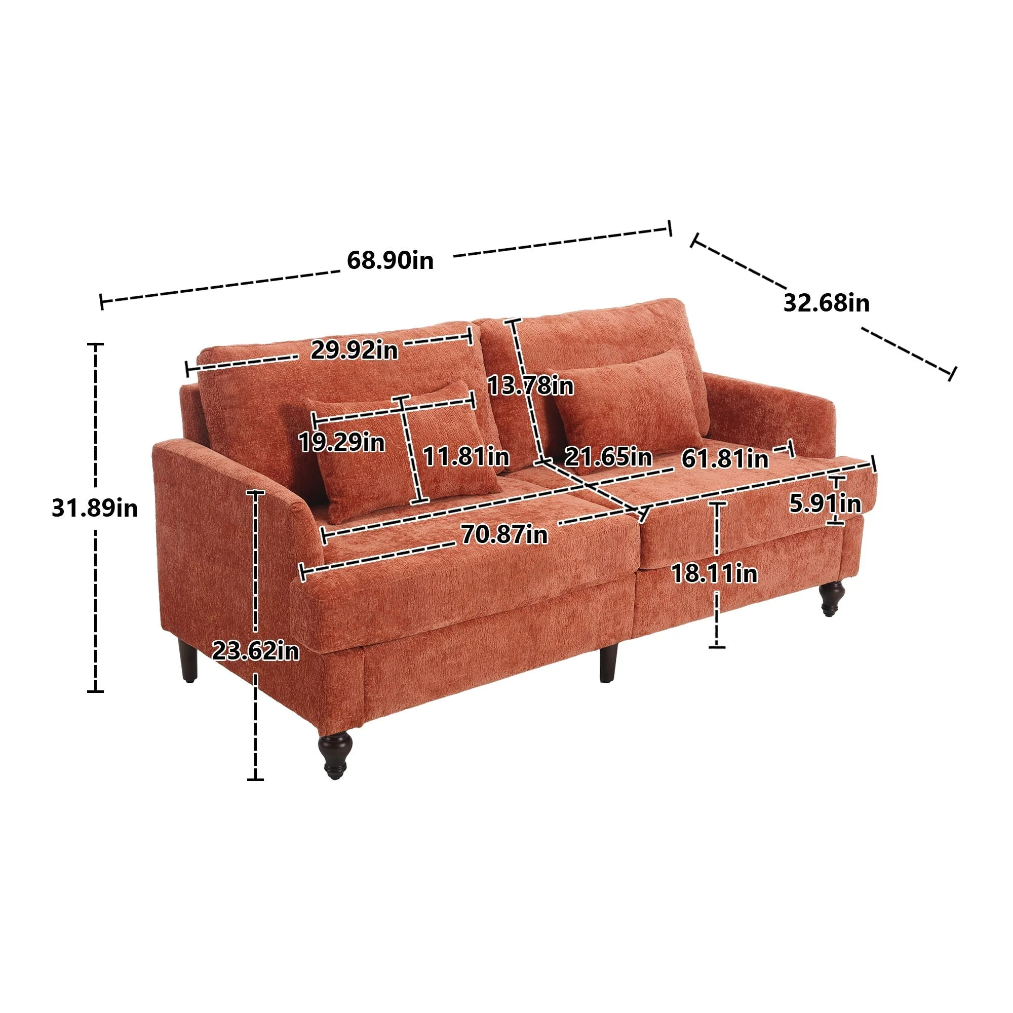 Mid Century Modern Fabric Loveseat Sofa, 2 Seat Upholstered Couch - Image 12