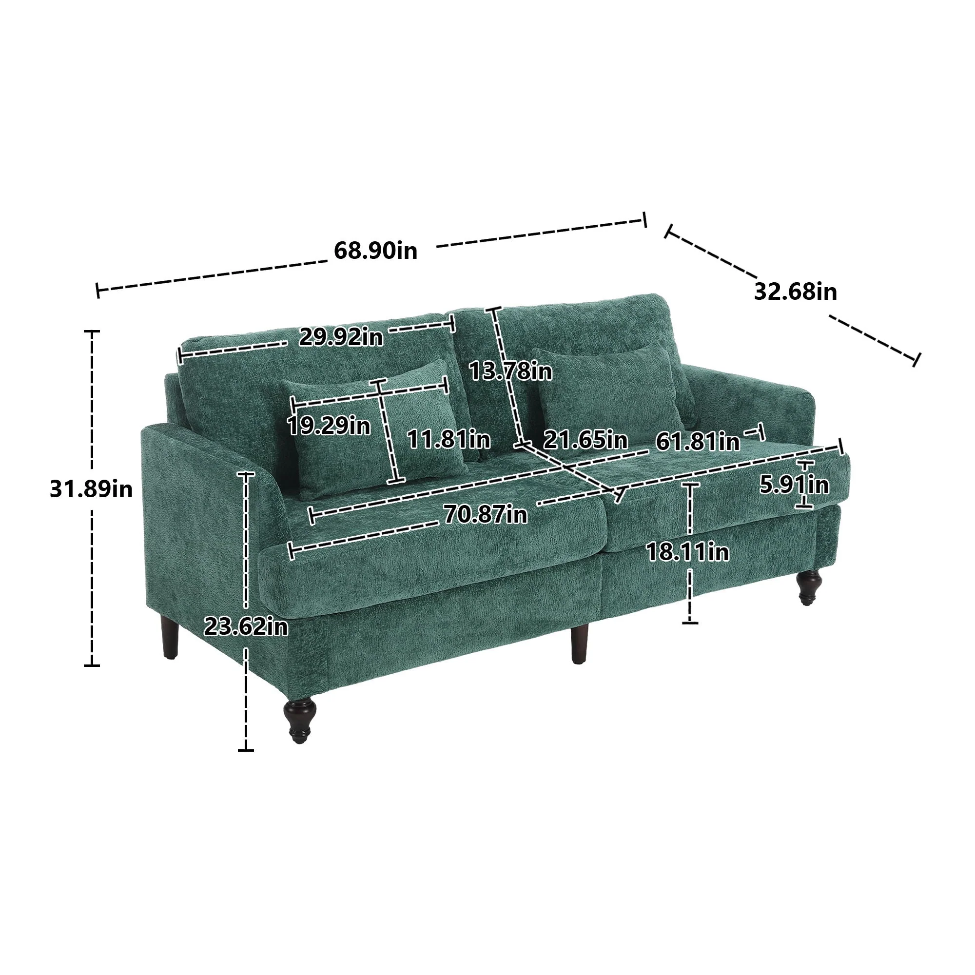 Mid Century Modern Fabric Loveseat Sofa, 2 Seat Upholstered Couch - Image 14
