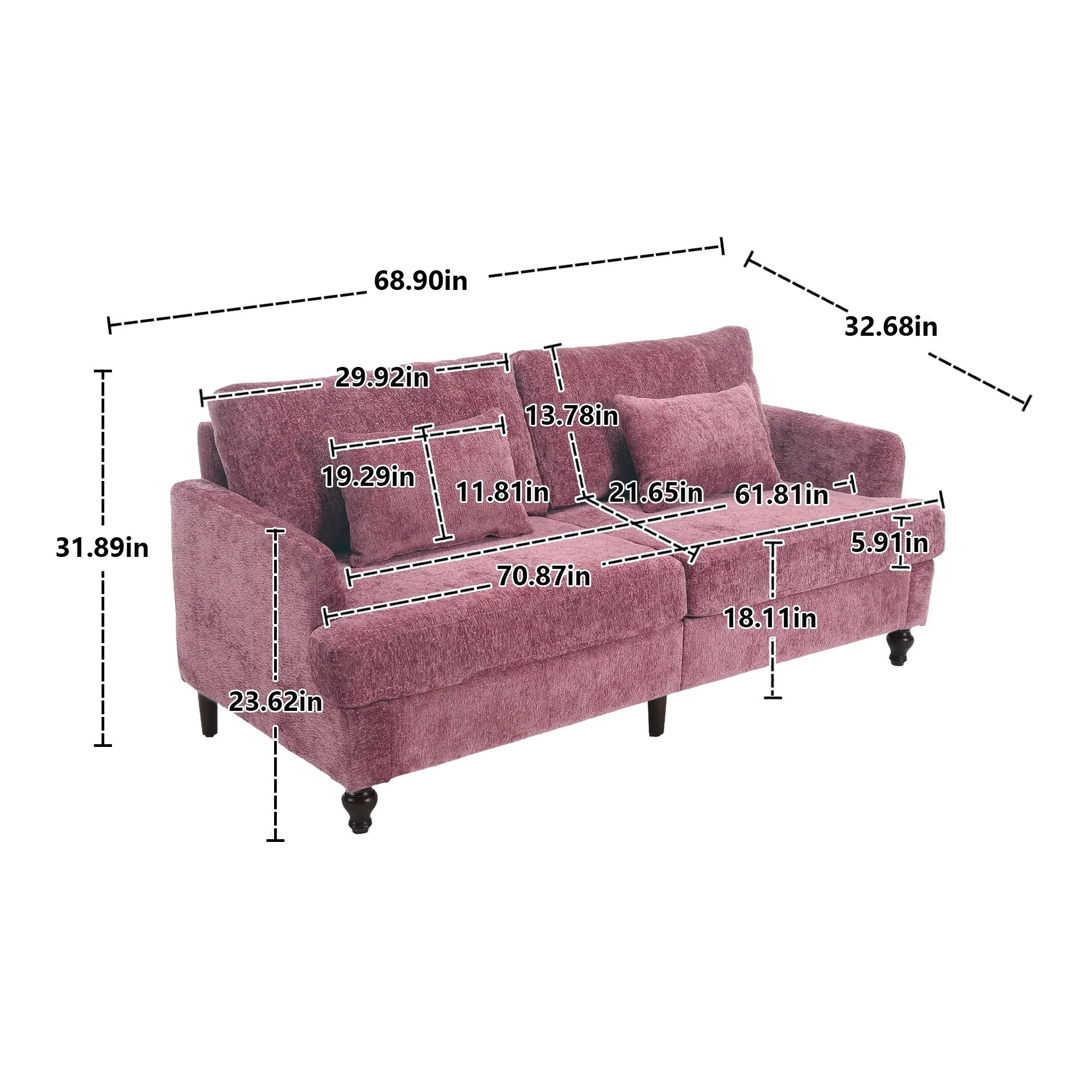 Mid Century Modern Fabric Loveseat Sofa, 2 Seat Upholstered Couch - Image 17