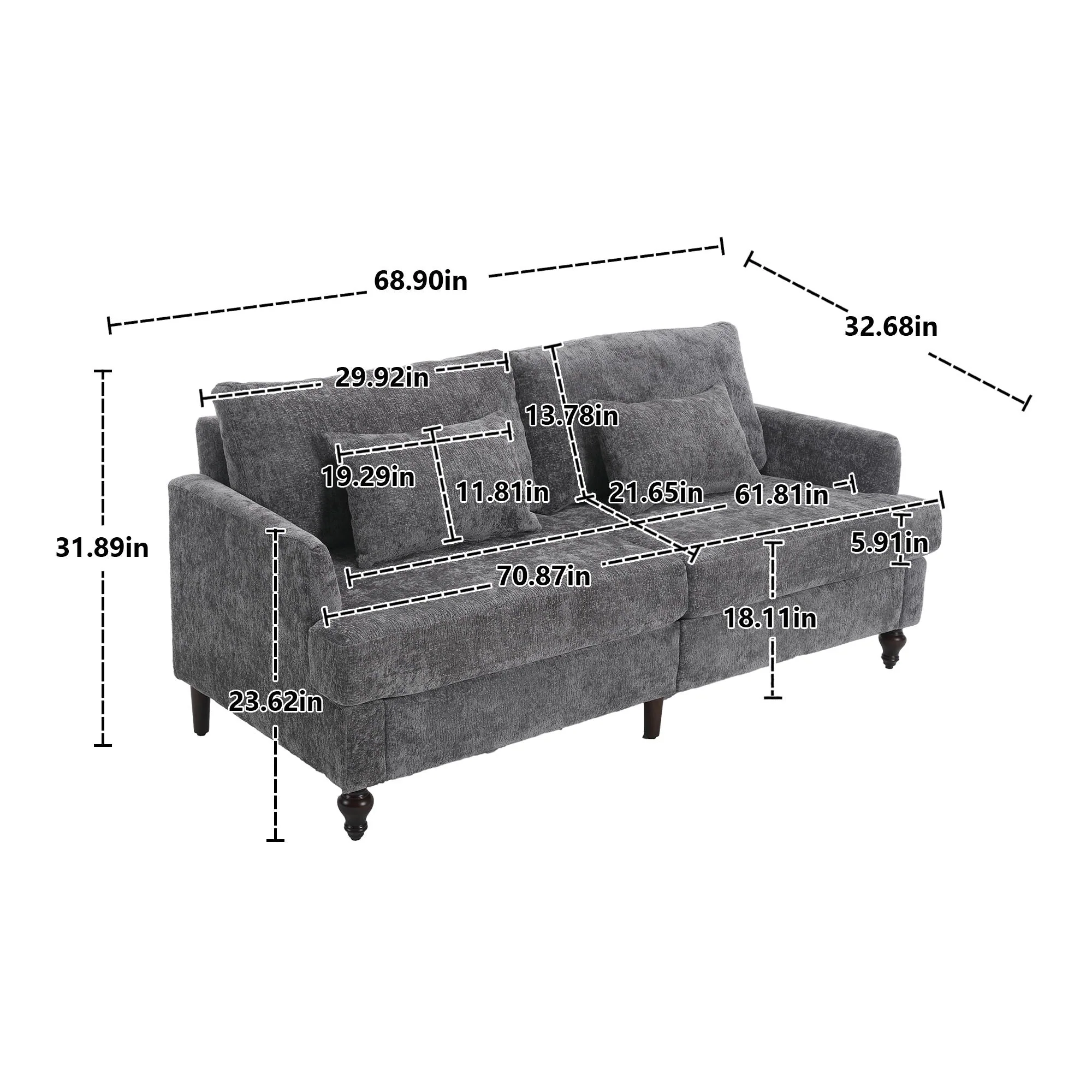 Mid Century Modern Fabric Loveseat Sofa, 2 Seat Upholstered Couch - Image 18