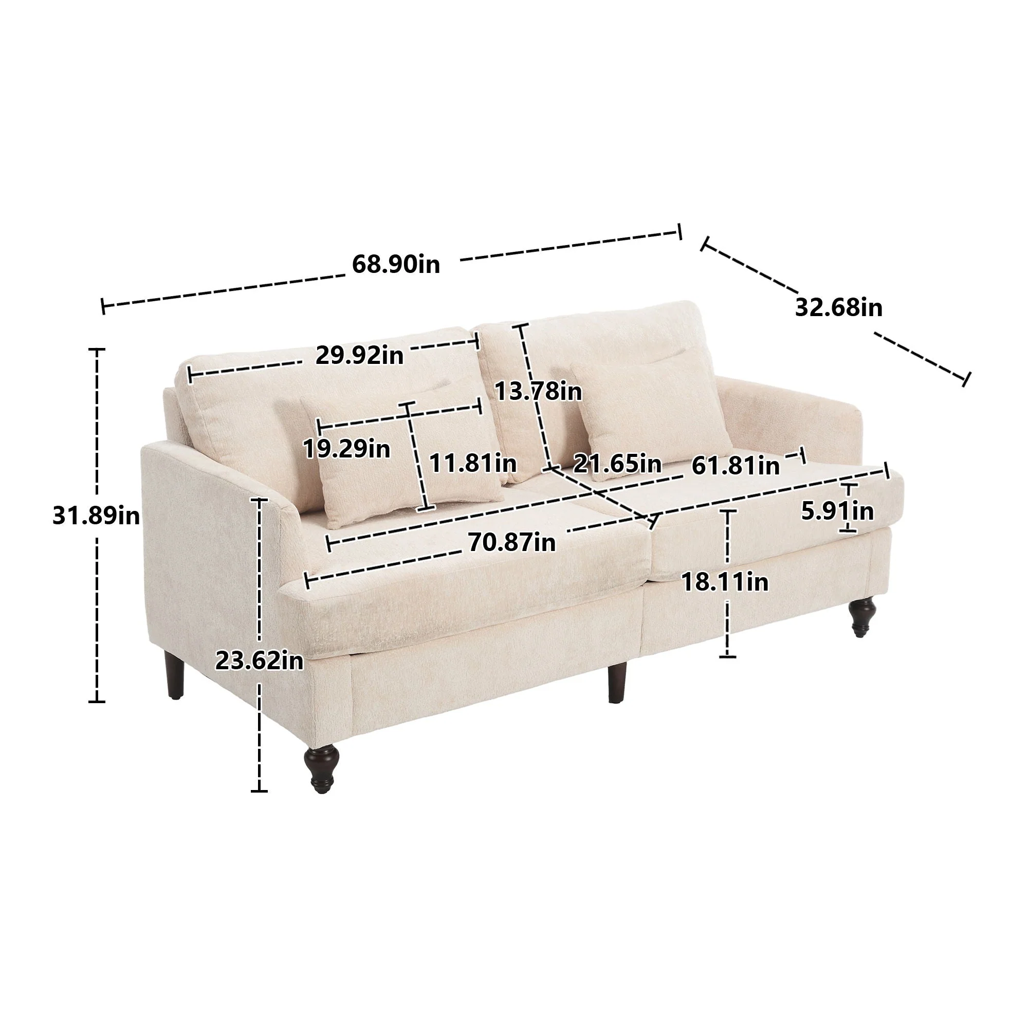 Mid Century Modern Fabric Loveseat Sofa, 2 Seat Upholstered Couch - Image 23