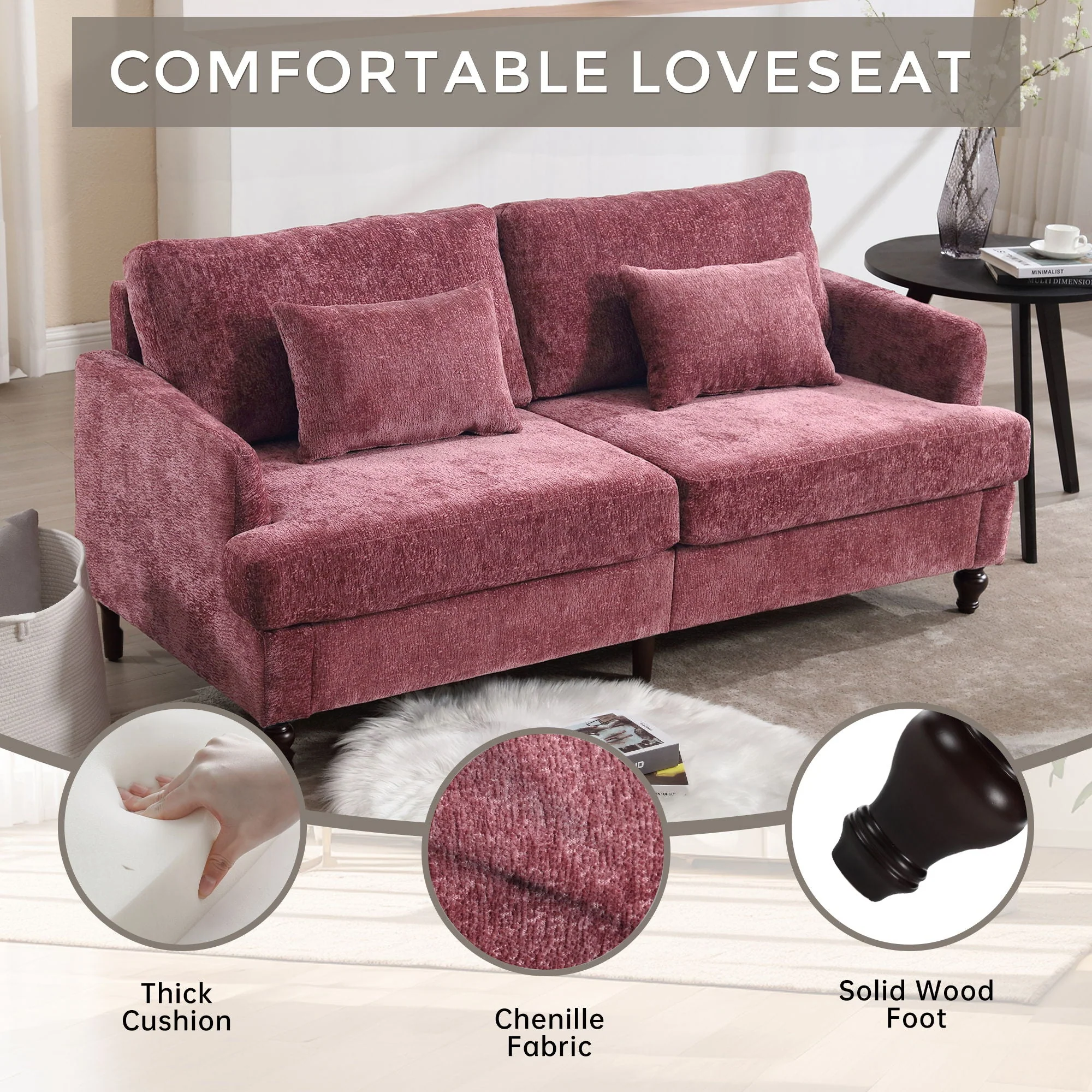 Mid Century Modern Fabric Loveseat Sofa, 2 Seat Upholstered Couch - Image 7