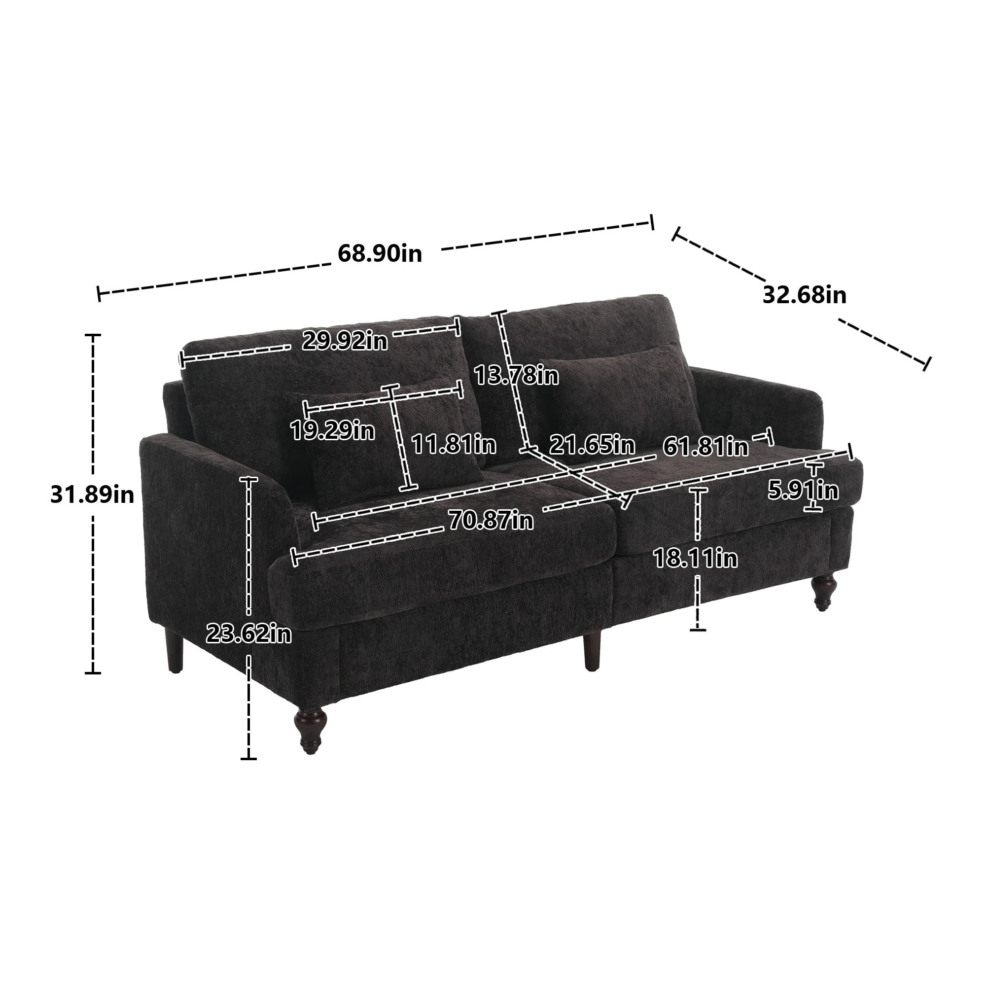 Mid Century Modern Fabric Loveseat Sofa, 2 Seat Upholstered Couch - Image 8