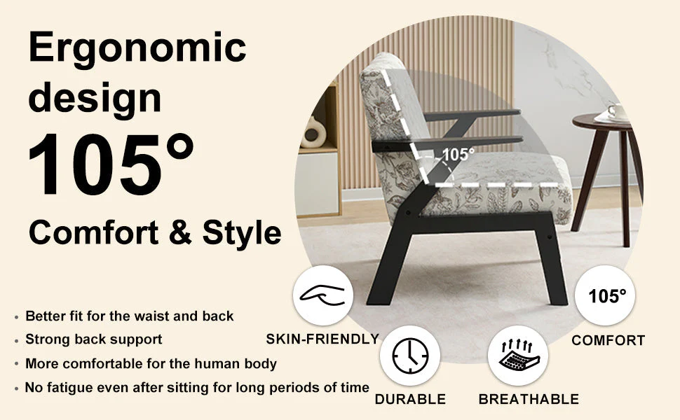 Mid-Century Modern Lounge Armchair - Seat Cushion (Beige + Grey) - Image 28