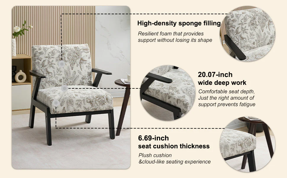Mid-Century Modern Lounge Armchair - Seat Cushion (Beige + Grey) - Image 29