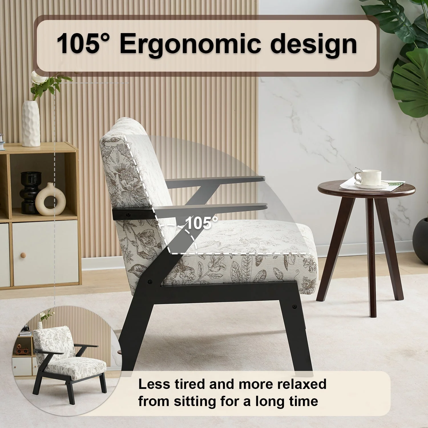Mid-Century Modern Lounge Armchair - Seat Cushion (Beige + Grey) - Image 3