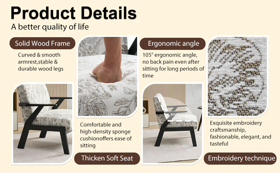 Mid-Century Modern Lounge Armchair - Seat Cushion (Beige + Grey) - Image 30