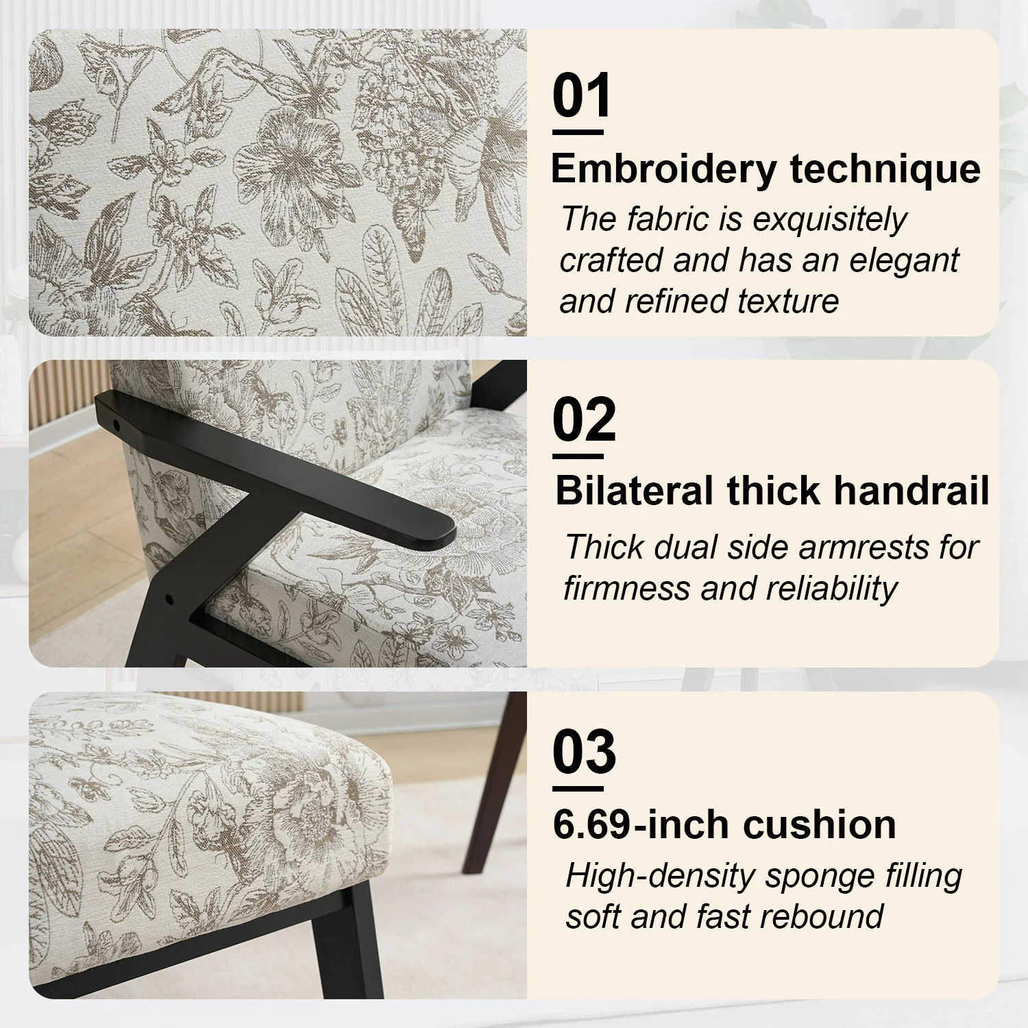 Mid-Century Modern Lounge Armchair - Seat Cushion (Beige + Grey) - Image 4