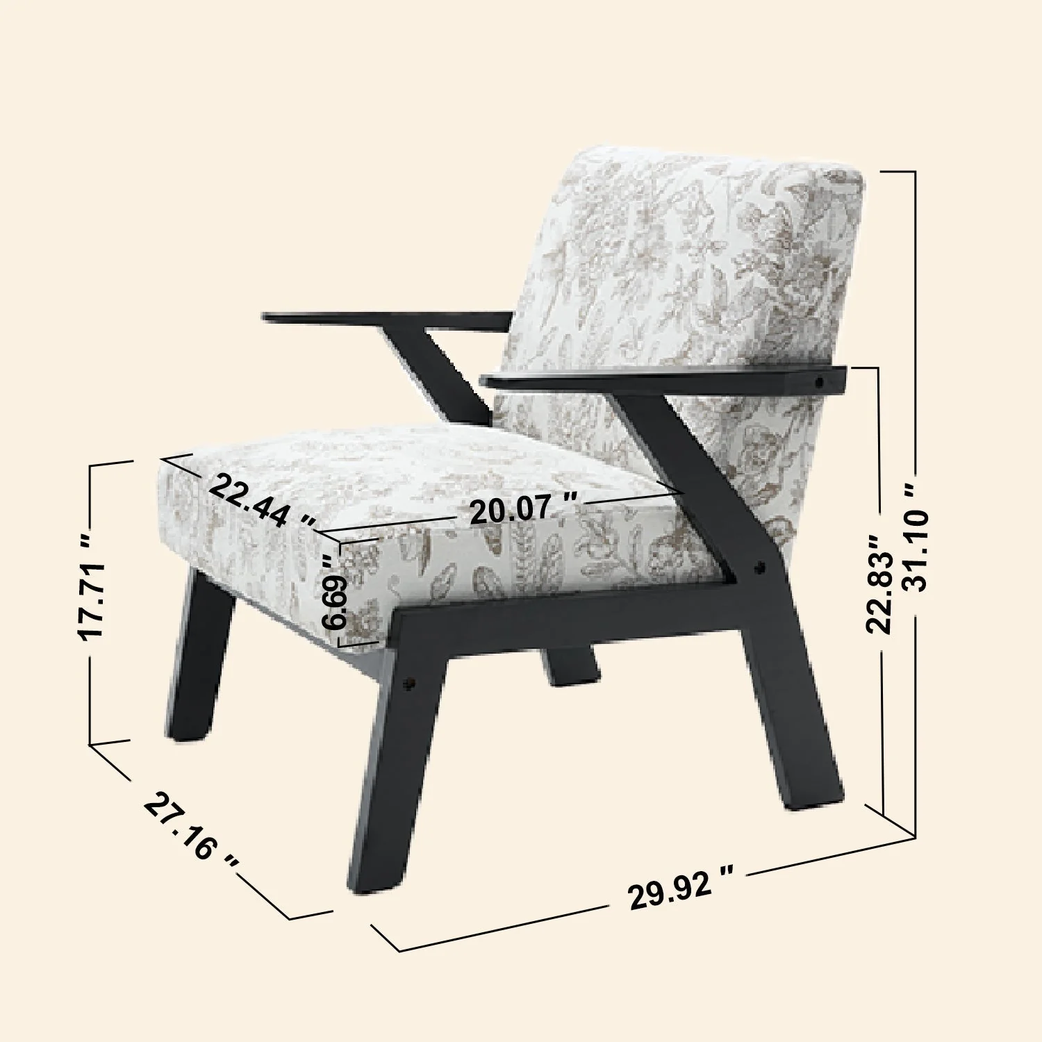 Mid-Century Modern Lounge Armchair - Seat Cushion (Beige + Grey) - Image 7