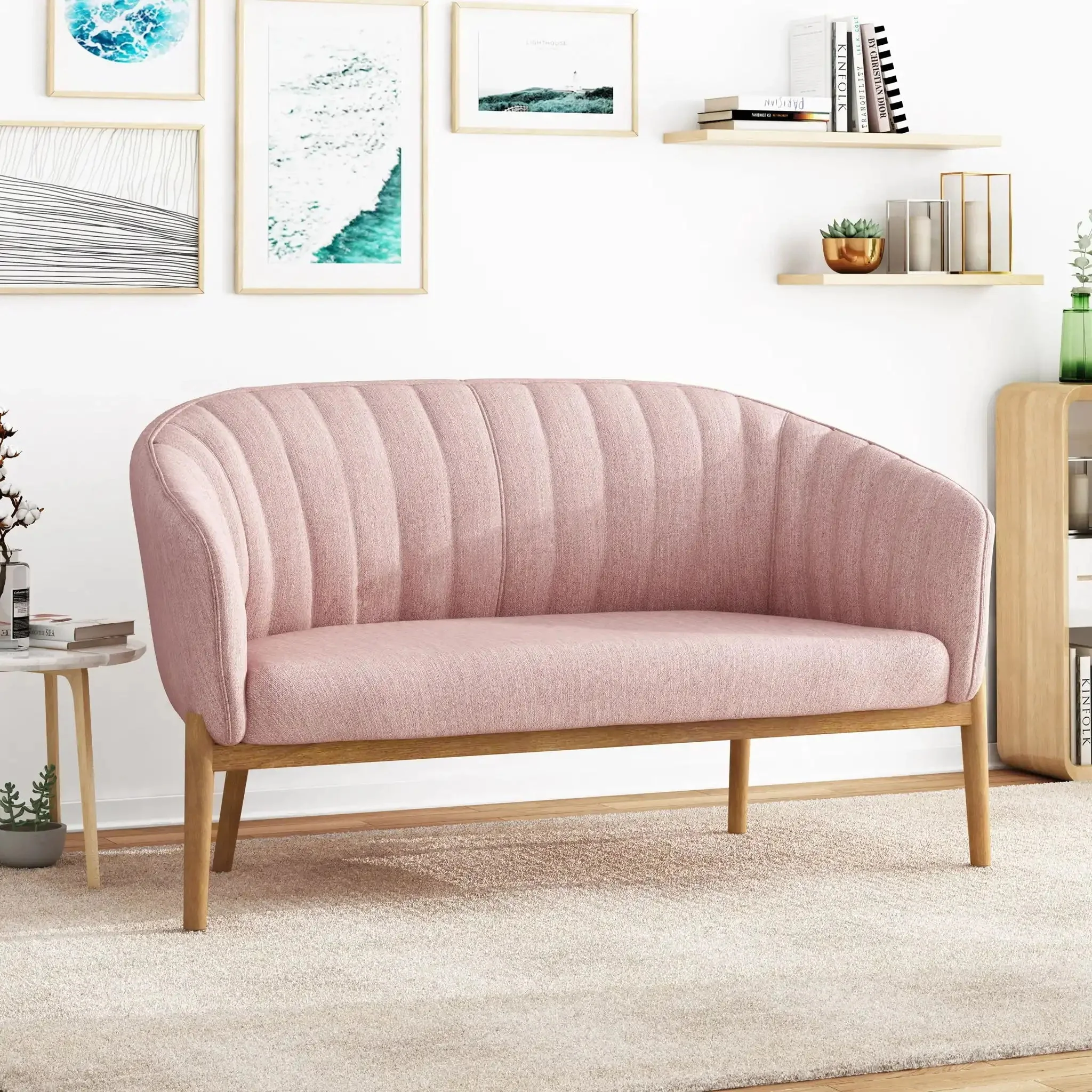 Mid Century Modern Loveseat With Channel Stitched Backrest - Image 12