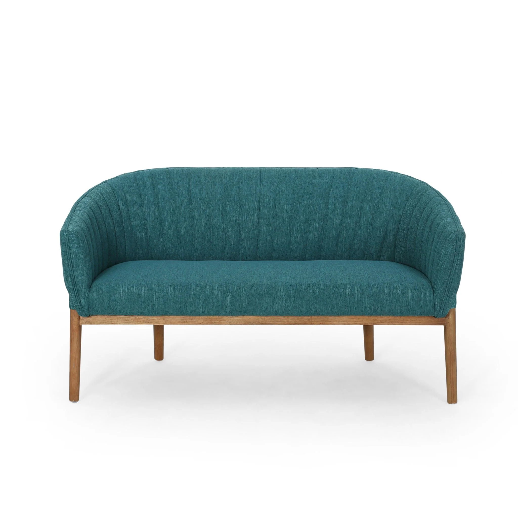 Mid Century Modern Loveseat With Channel Stitched Backrest - Image 2