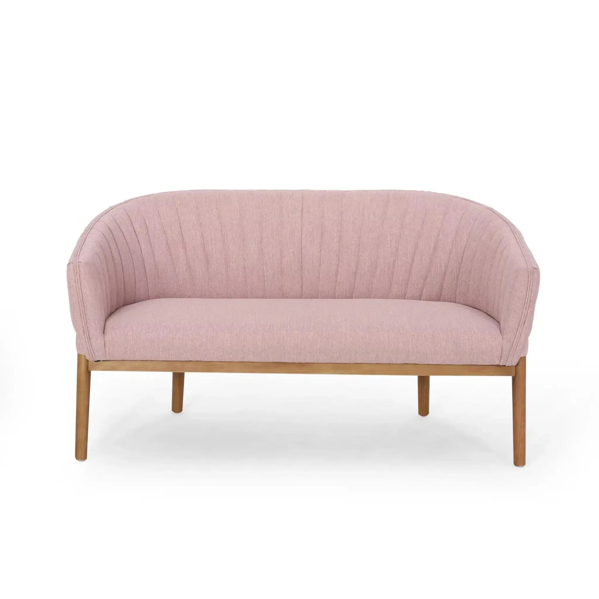 Mid Century Modern Loveseat With Channel Stitched Backrest - Image 3