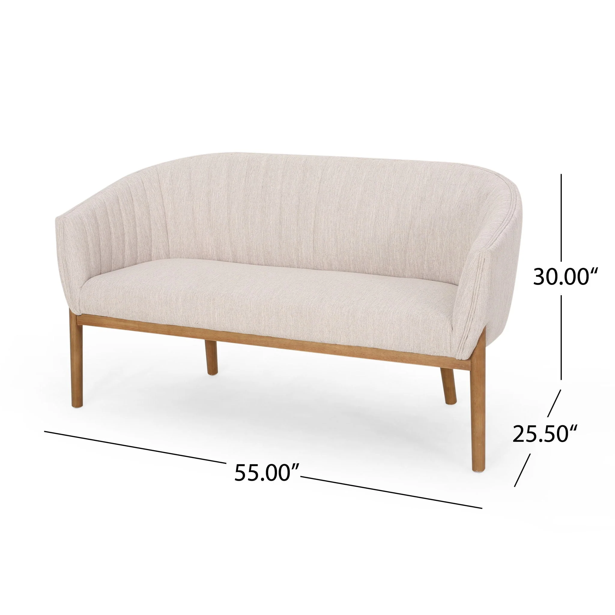 Mid Century Modern Loveseat With Channel Stitched Backrest - Image 6