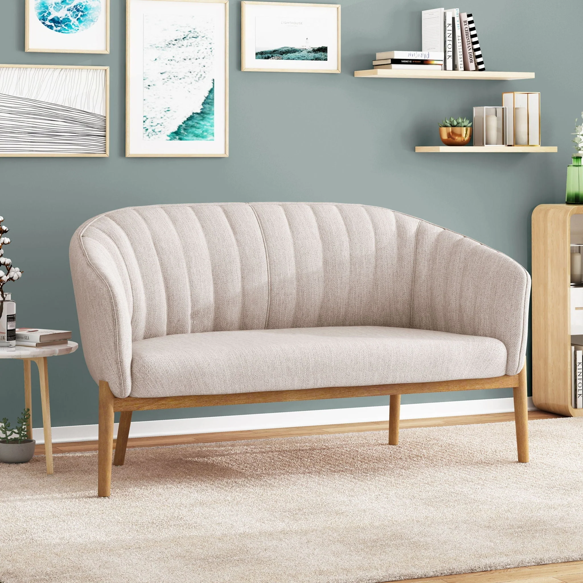 Mid Century Modern Loveseat With Channel Stitched Backrest - Image 8