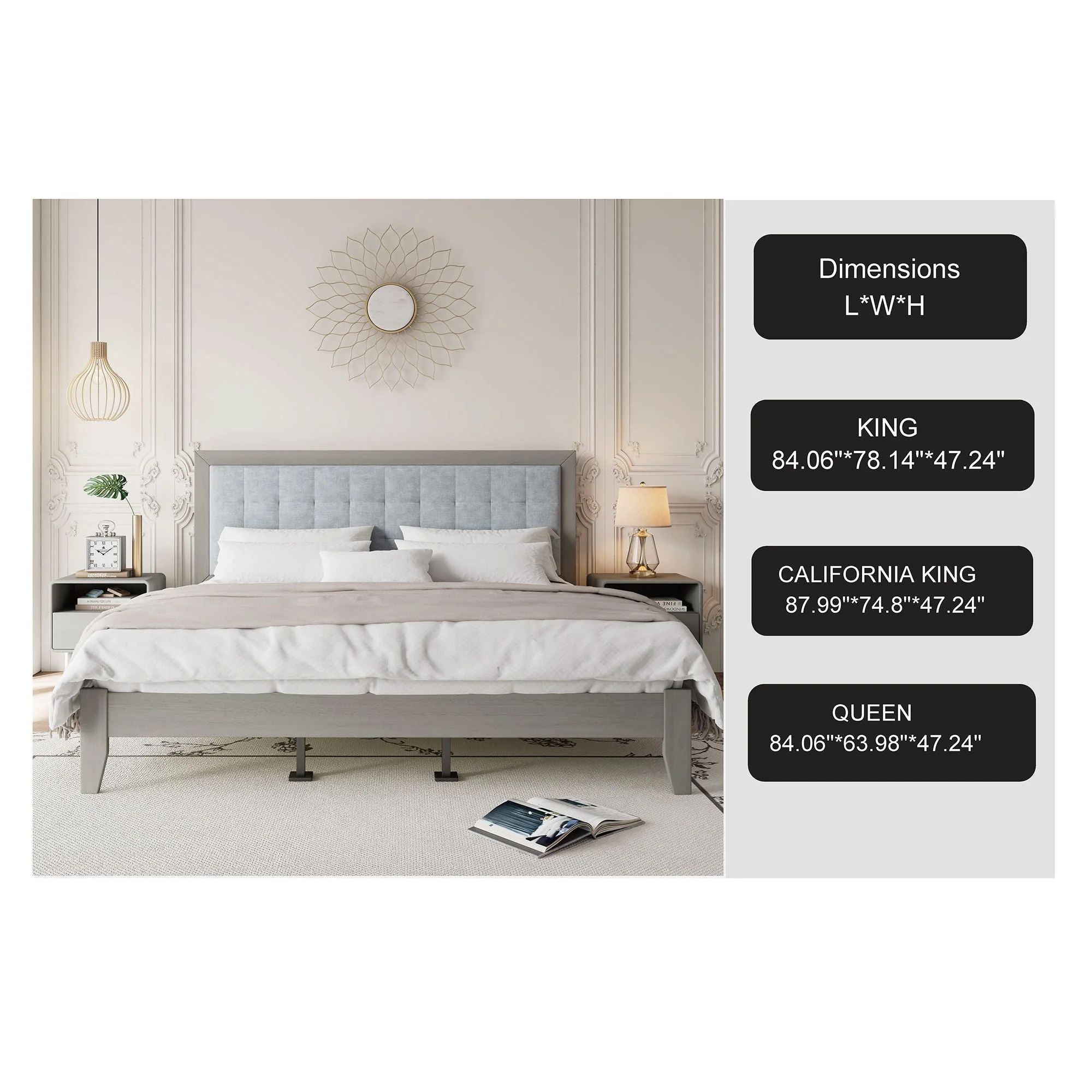 Mid Century Modern Platform Bed With Upholstered Headboard - Image 2