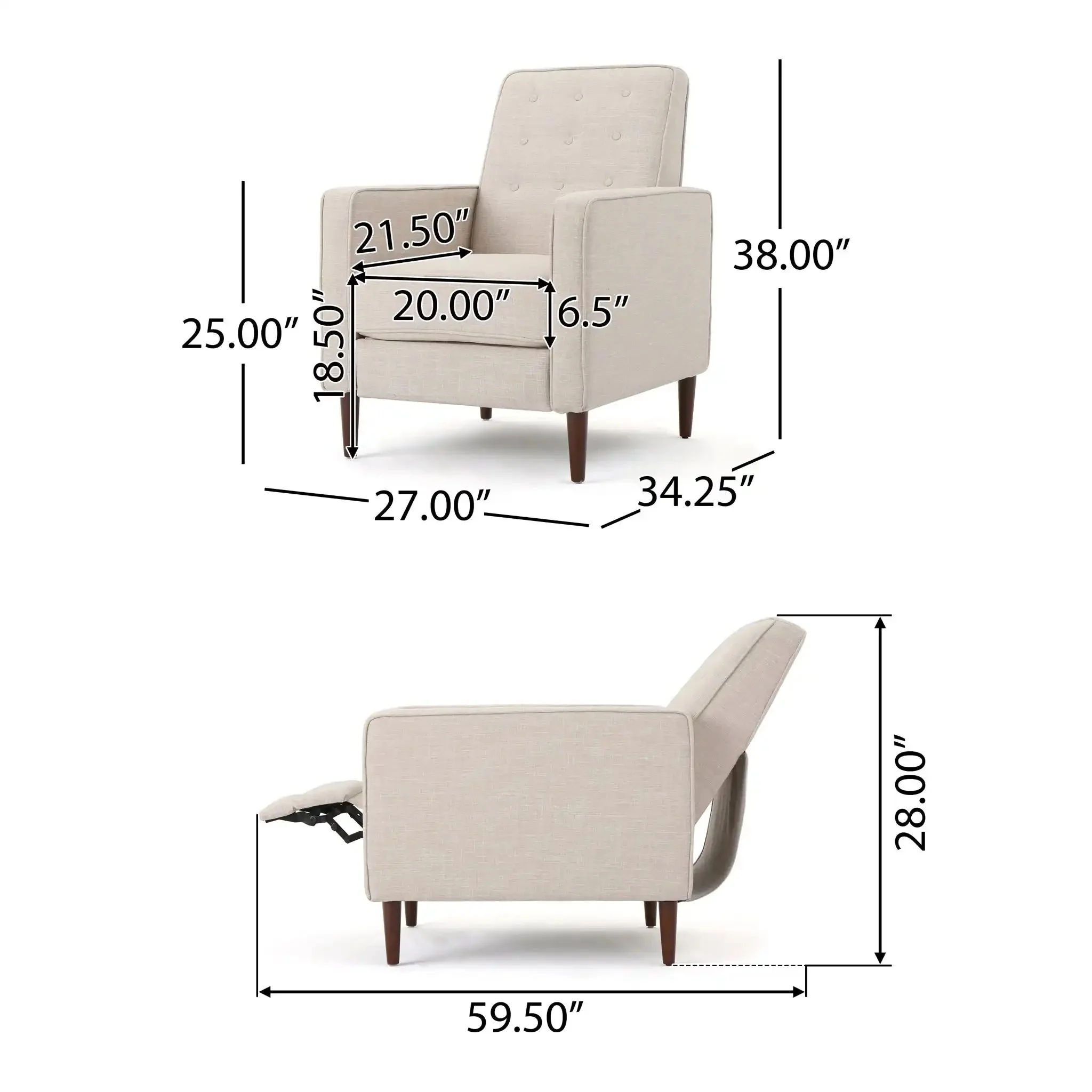 Mid-Century Modern Recliner With Button Tufted Waffle Stitch - Image 11