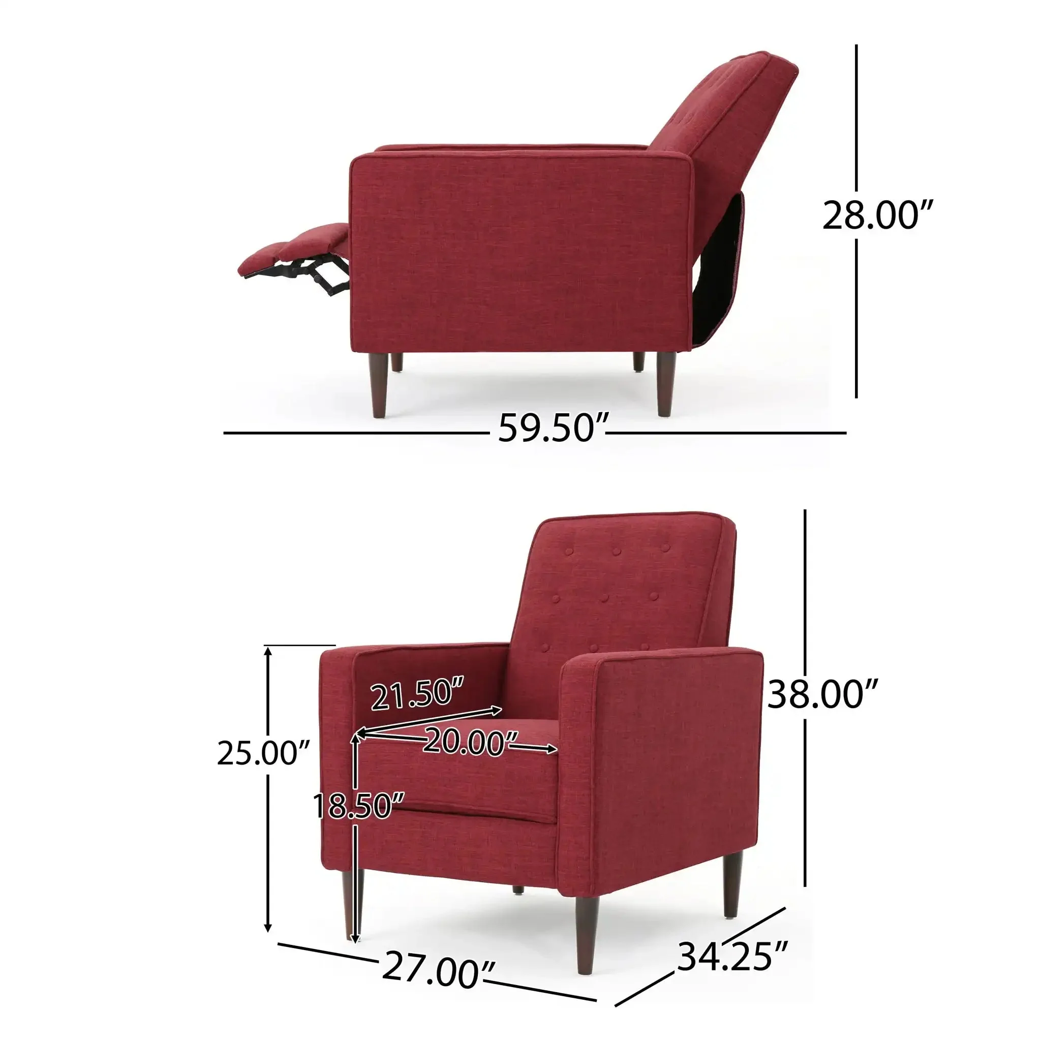 Mid-Century Modern Recliner With Button Tufted Waffle Stitch - Image 13