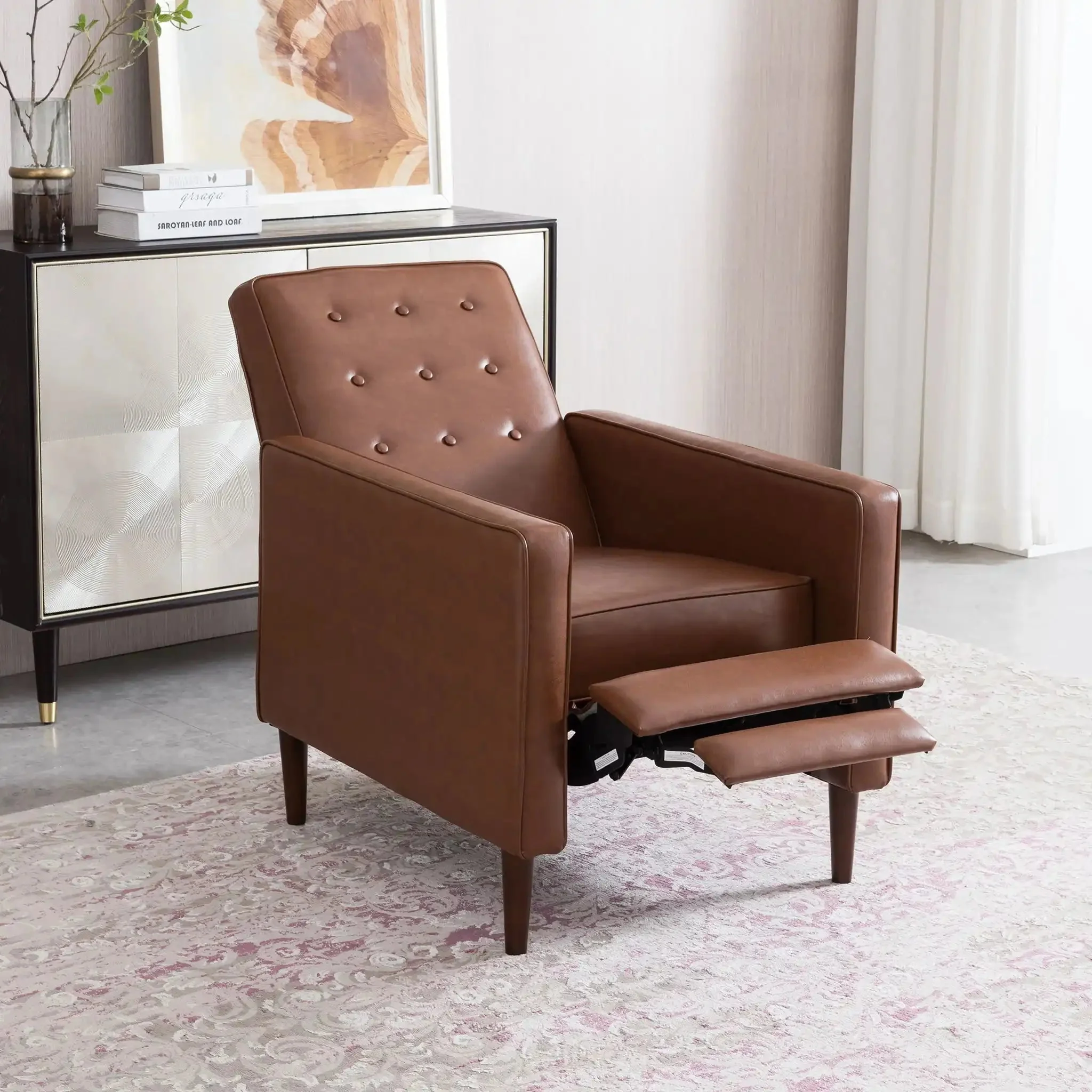 Mid-Century Modern Recliner With Button Tufted Waffle Stitch - Image 18