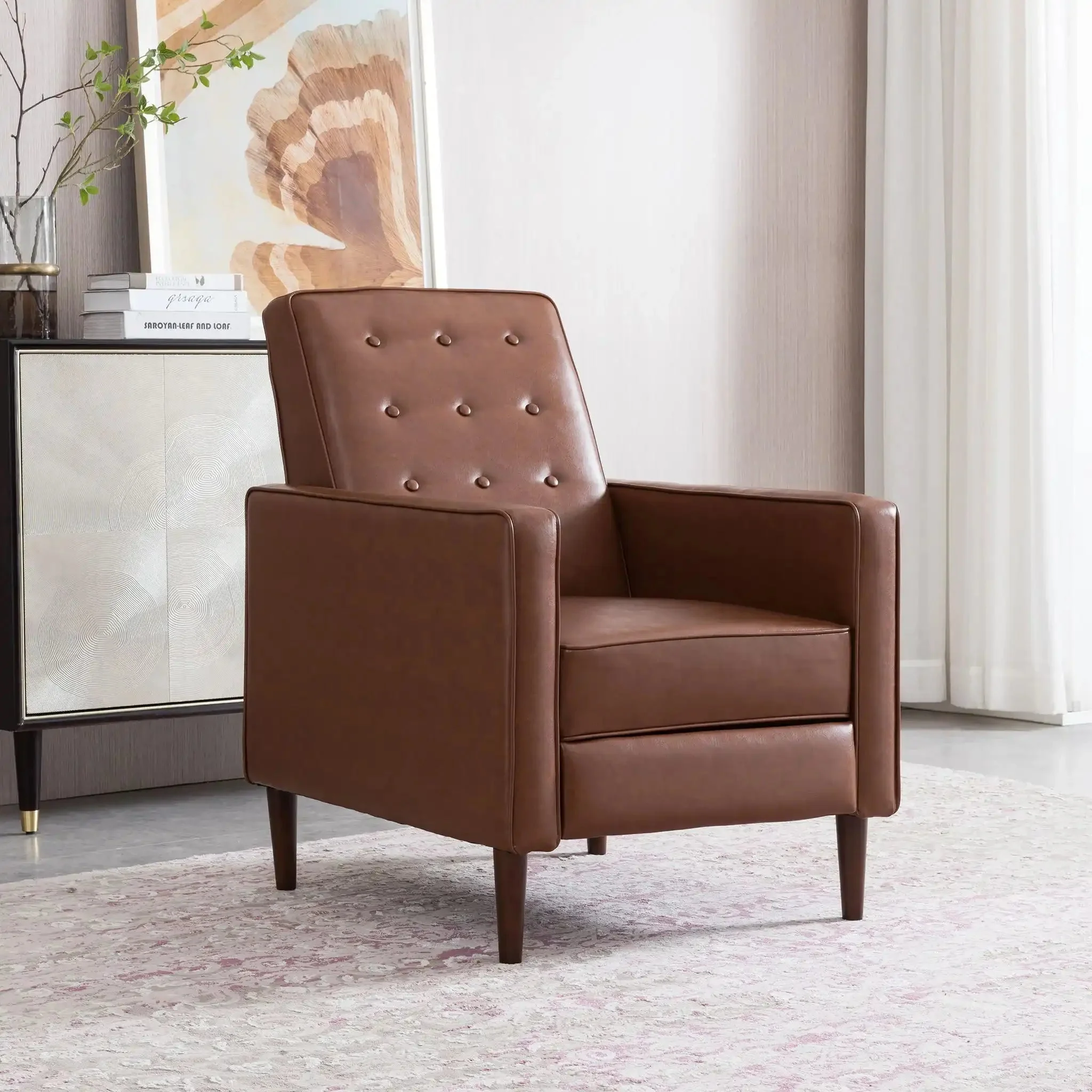 Mid-Century Modern Recliner With Button Tufted Waffle Stitch - Image 21